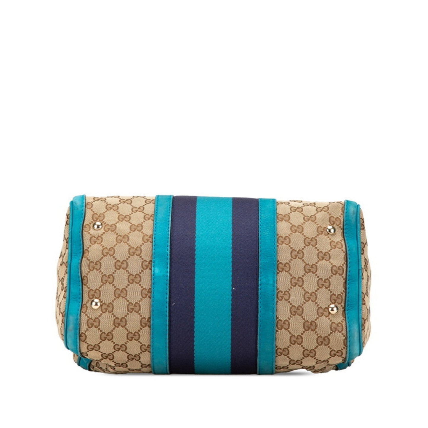 Gucci Beige Blue Gg Canvas Leather Handbag Shoulder Bag