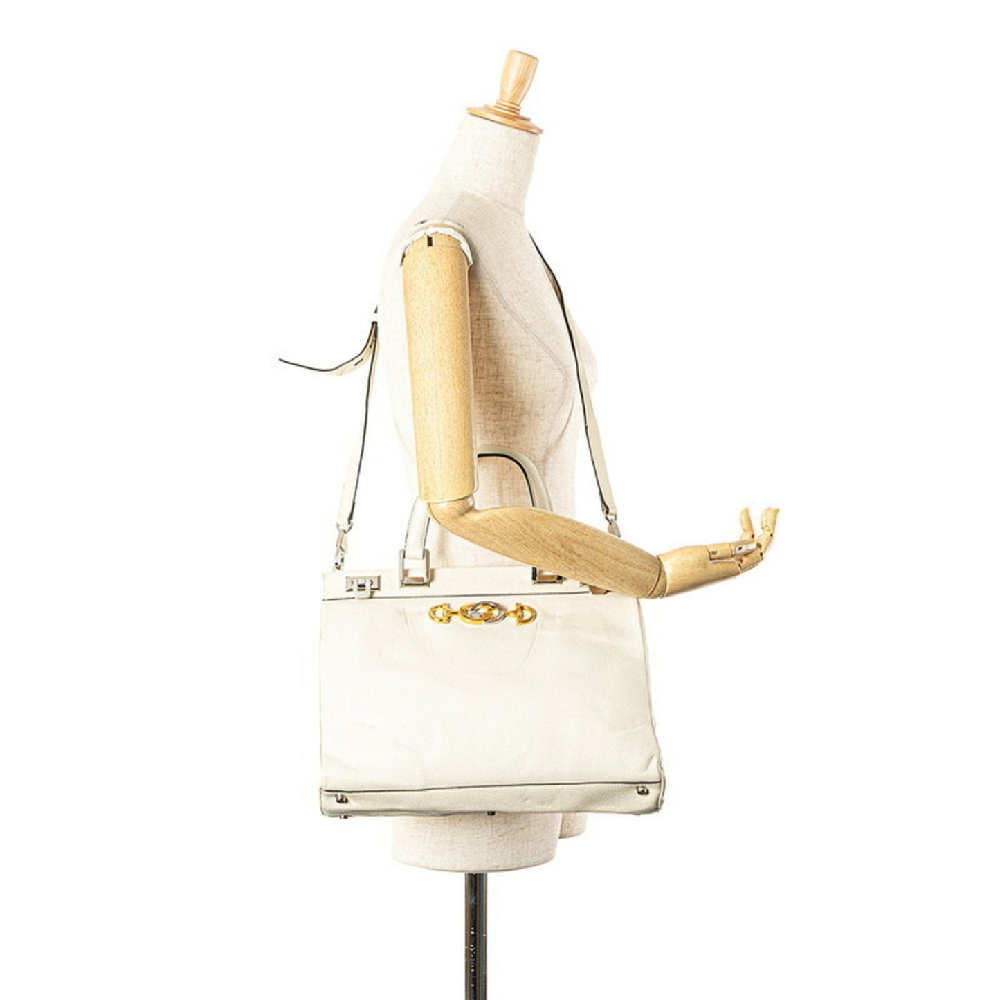 Gucci Gold Silver White Leather Handbag Shoulder Bag