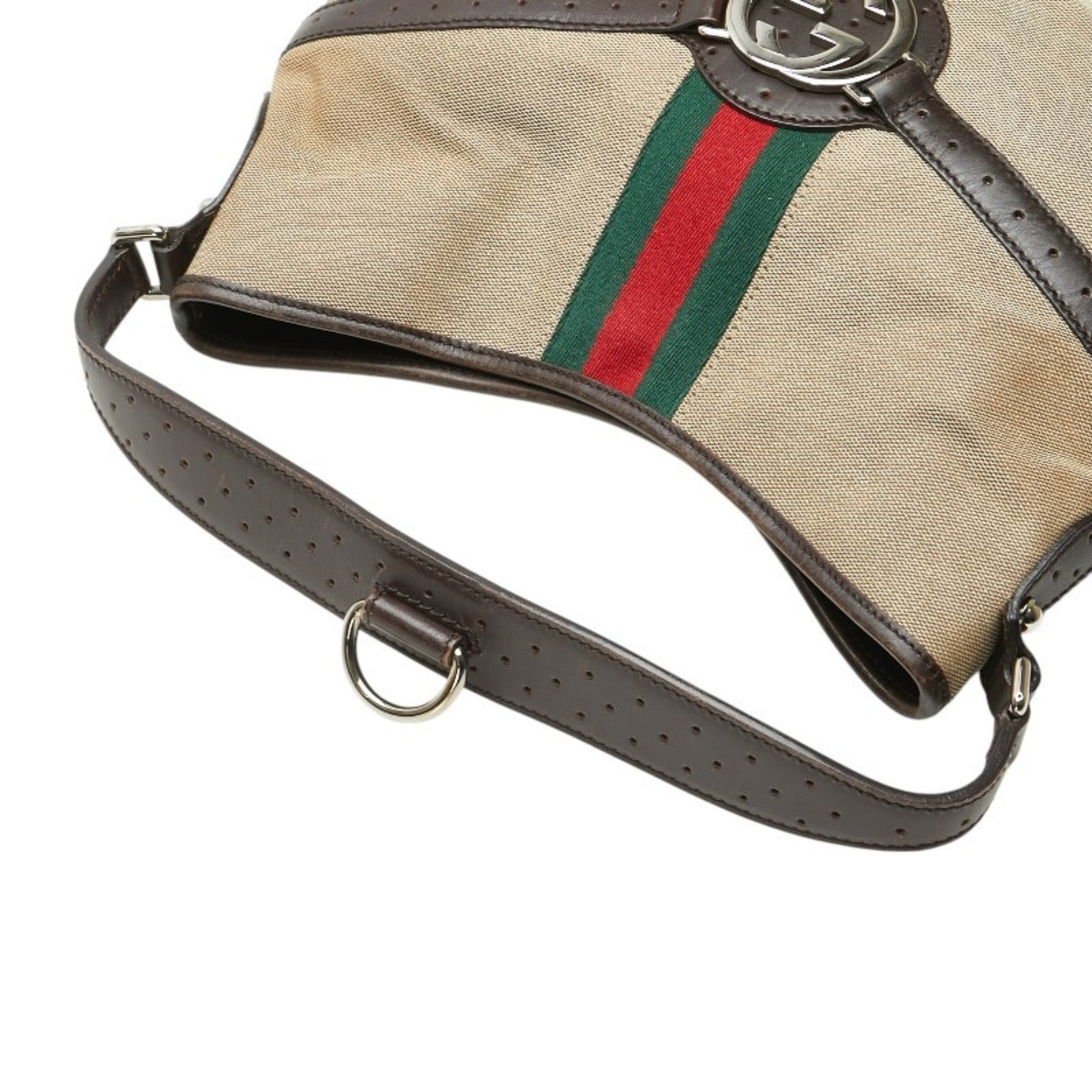 Gucci Beige Brown Canvas Leather Handbag