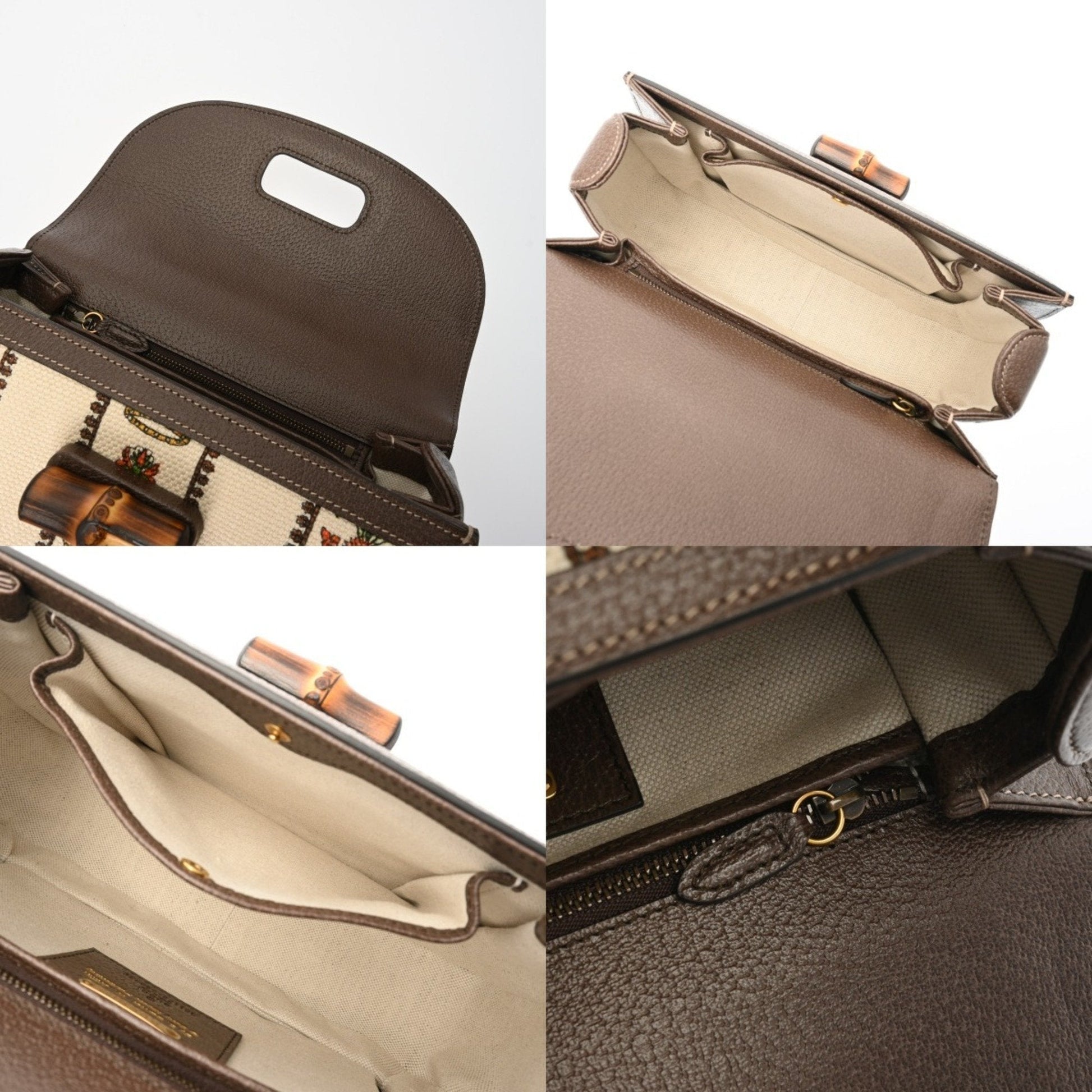 Gucci Beige Green Canvas Leather Handbag