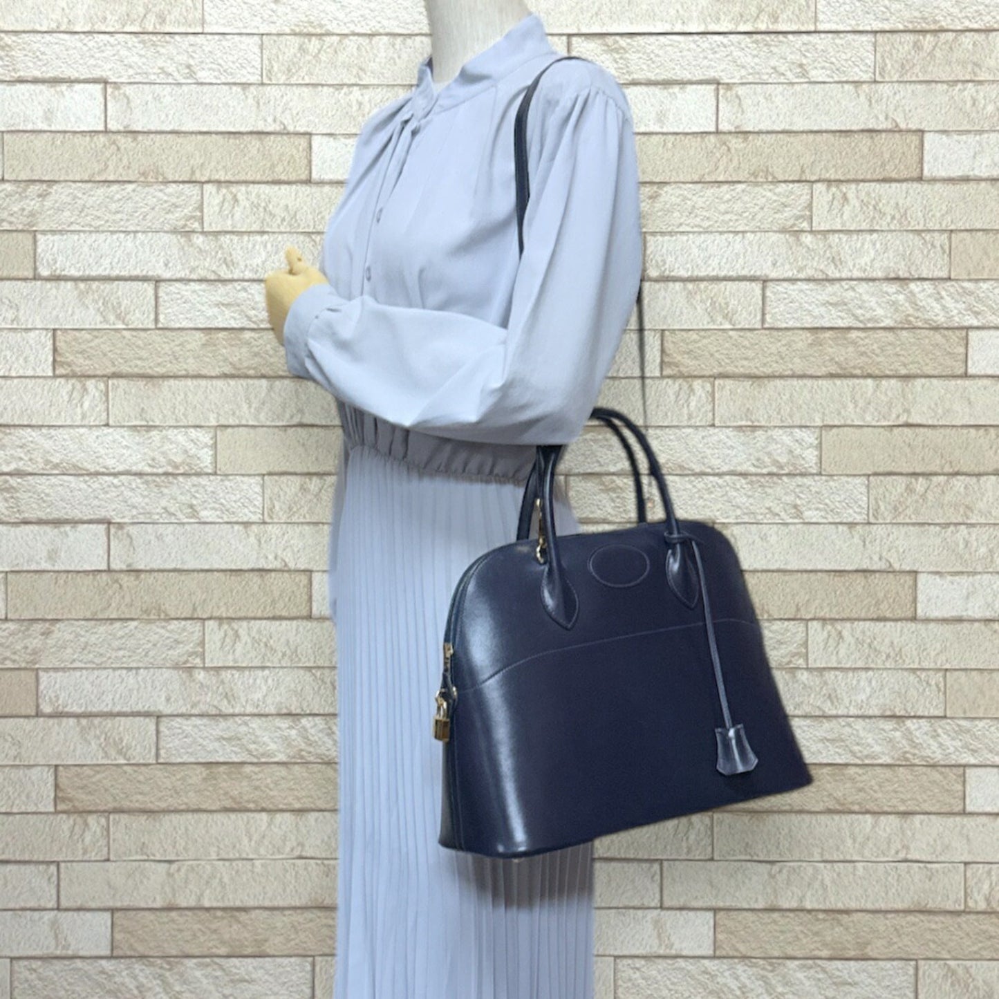 Hermes Bolide Navy Box Calf Shoulder Bag Leather