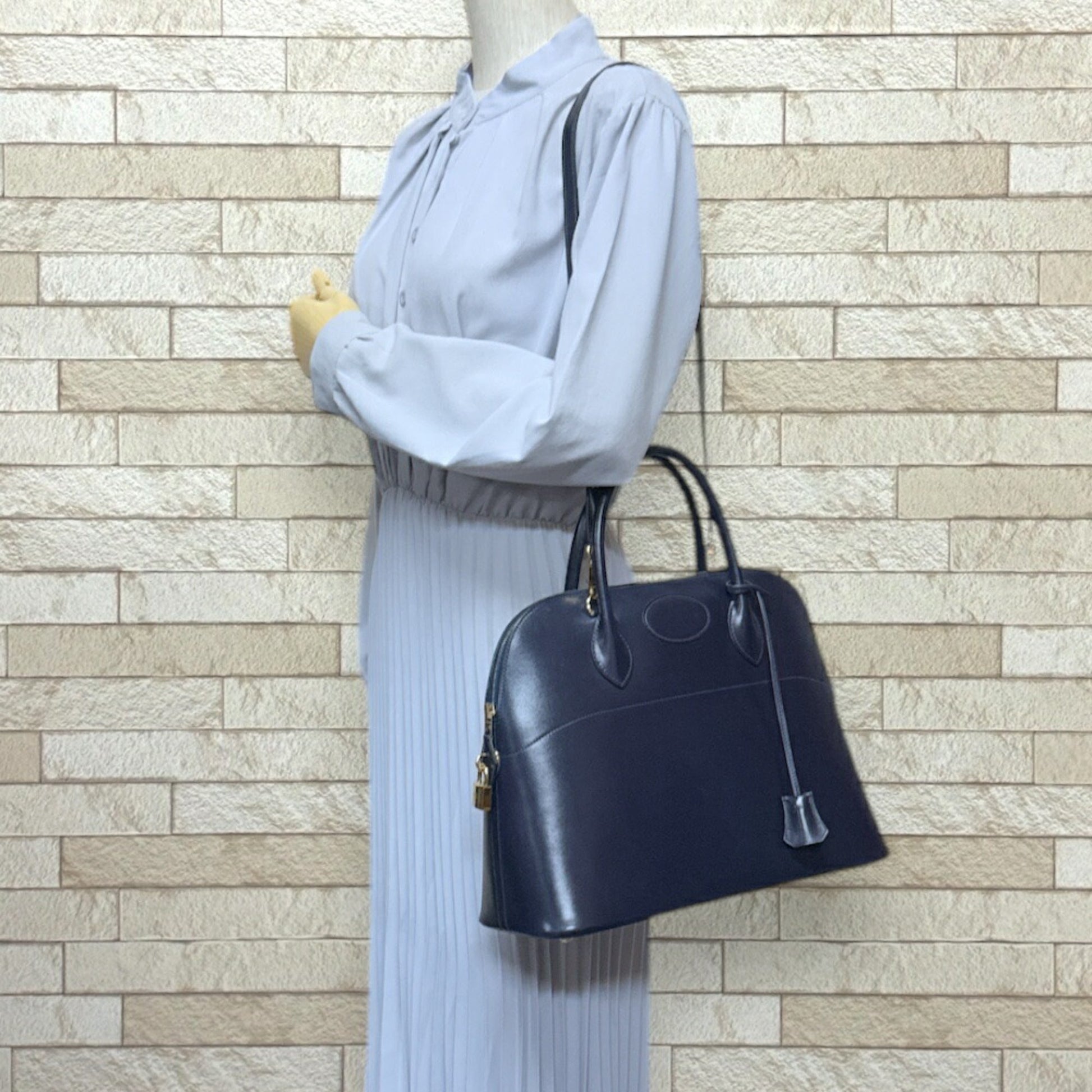 Hermes Bolide Navy Box Calf Shoulder Bag Leather