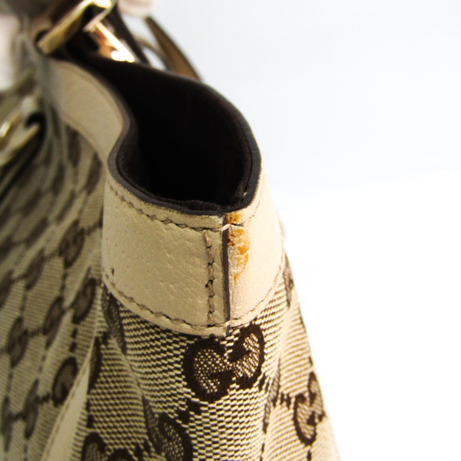 Gucci Gg Canvas Beige Cream Gg Canvas Leather Tote Bag