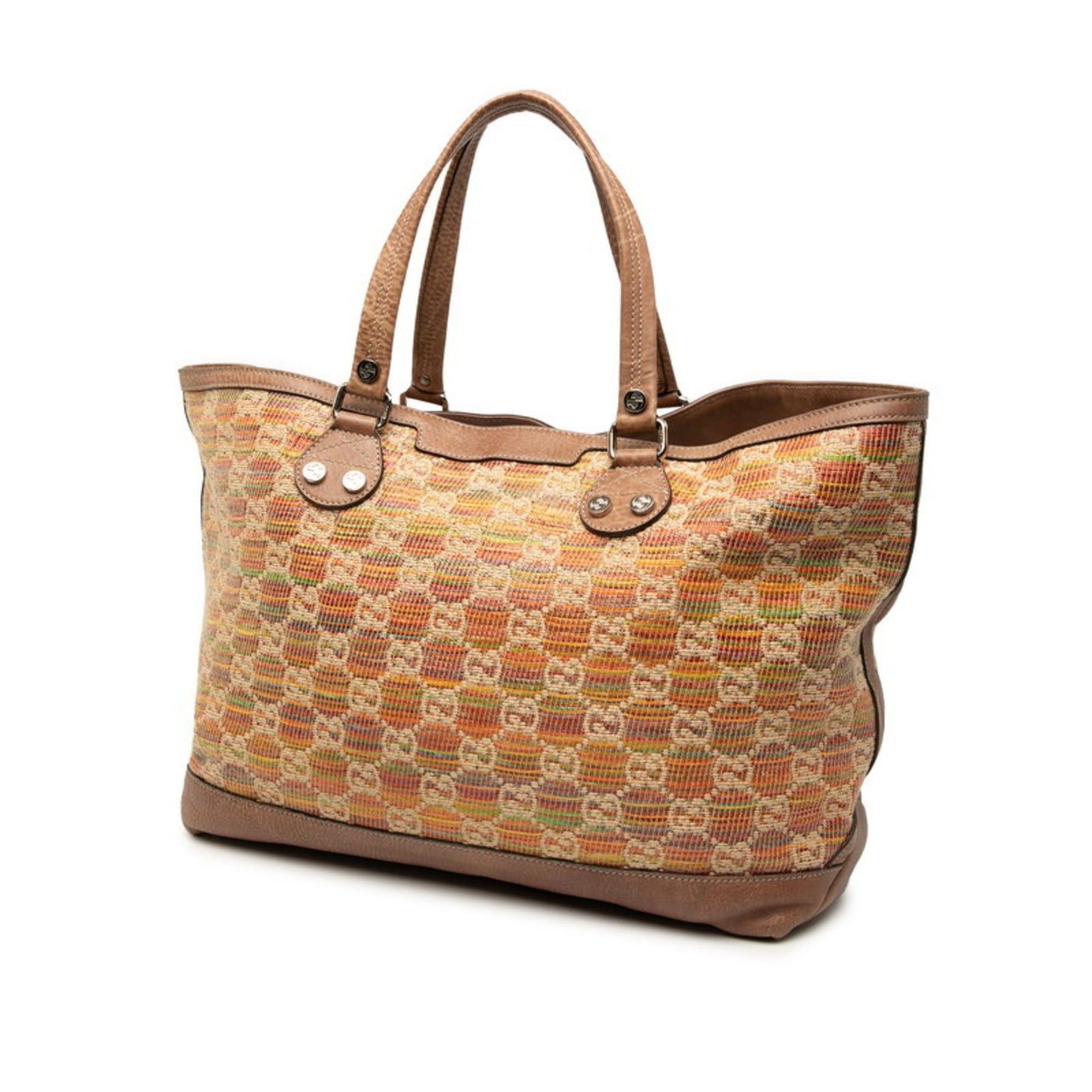 Gucci Brown Multi-Color Leather Straw Tote Bag