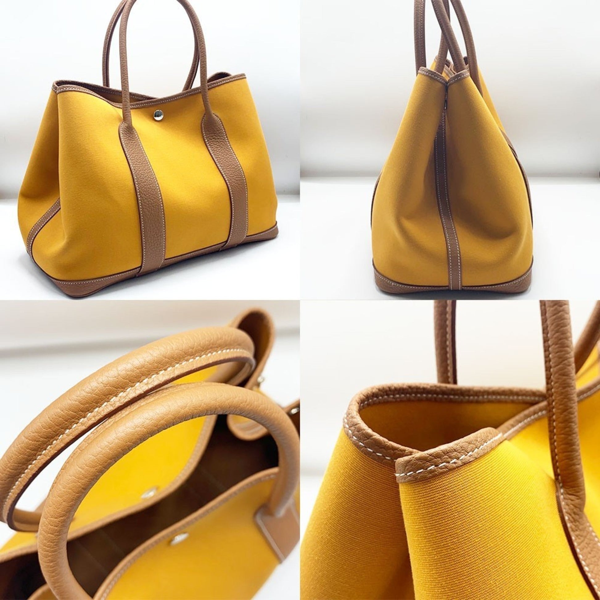 Hermes Toile Officier Negonda Tote Bag Leather Gold