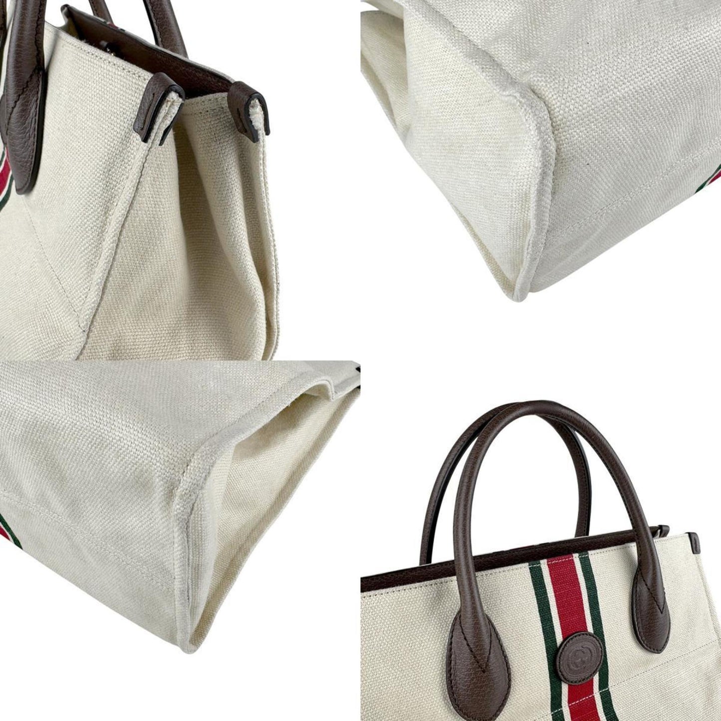Gucci Brown Ivory Canvas Leather Handbag Shoulder Bag