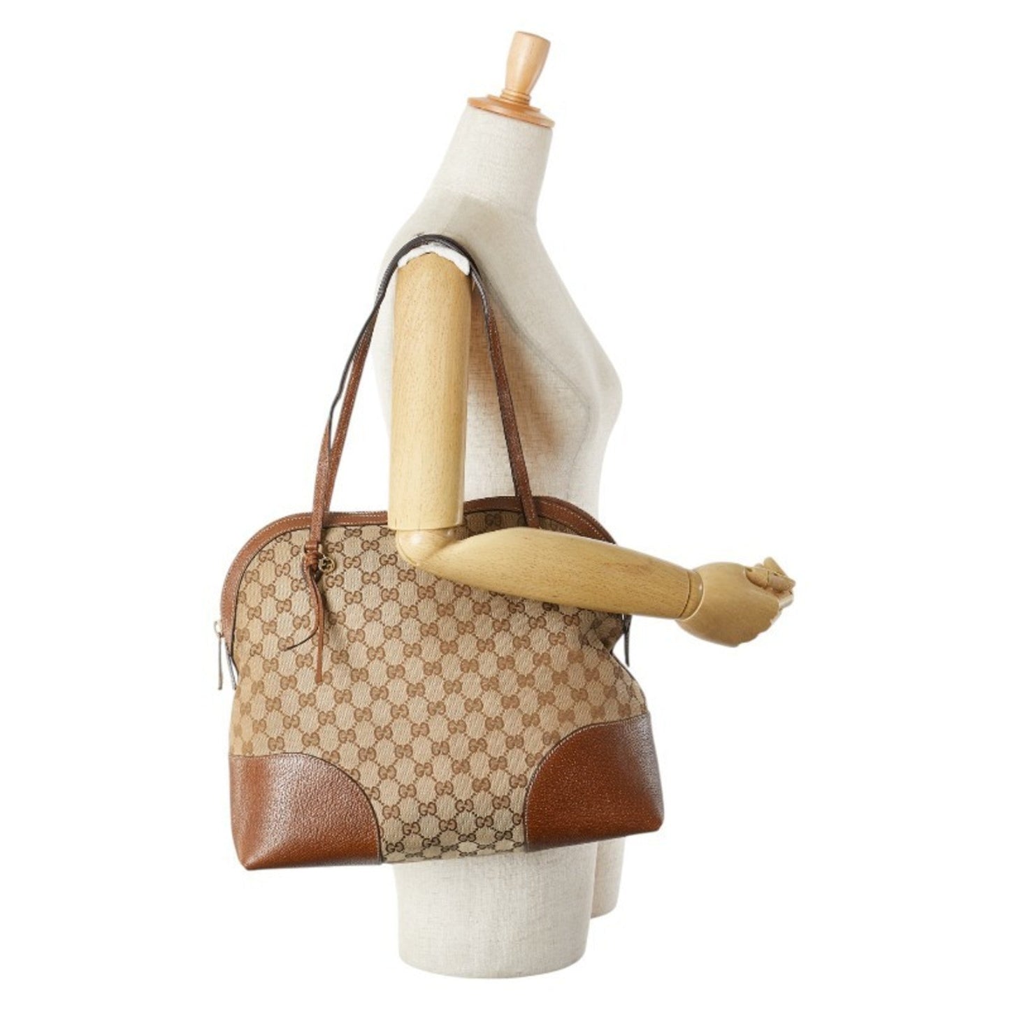 Gucci Gg Canvas Beige Brown Gg Canvas Leather Handbag Tote Bag