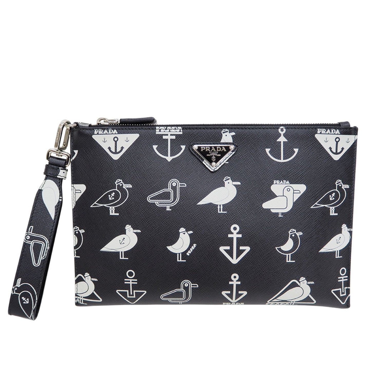 Prada Document Holder Clutch Bag Pouch Leather Saffiano Black
