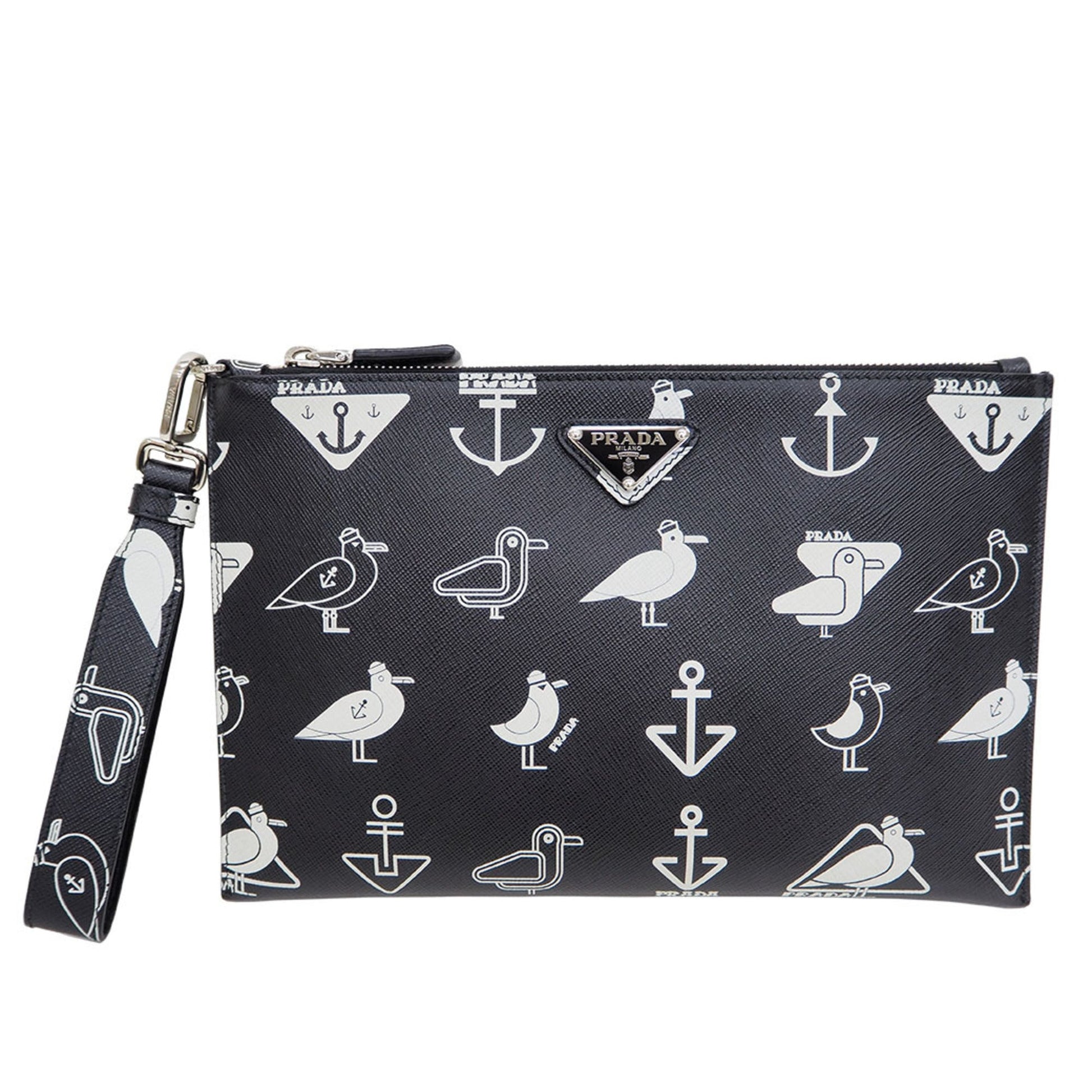 Prada Document Holder Clutch Bag Pouch Leather Saffiano Black