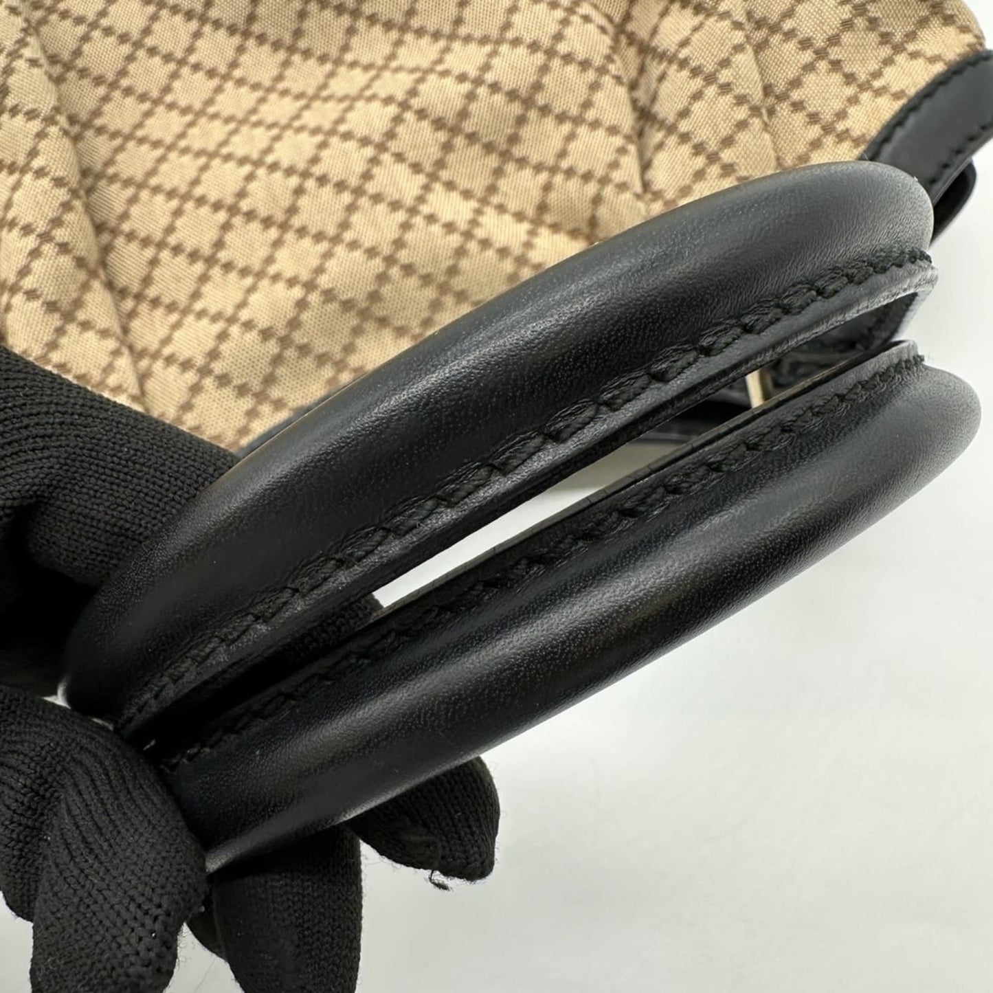 Gucci Beige Black Brown Canvas Leather Tote Bag