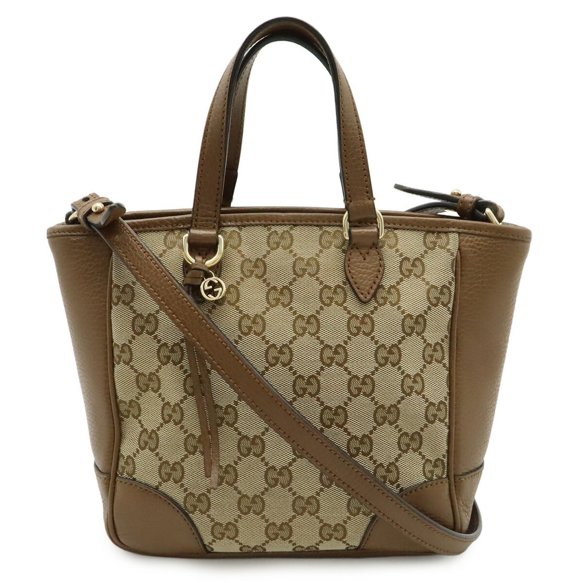 Gucci Beige Beige Brown Brown Gg Canvas Leather Handbag Shoulder Bag