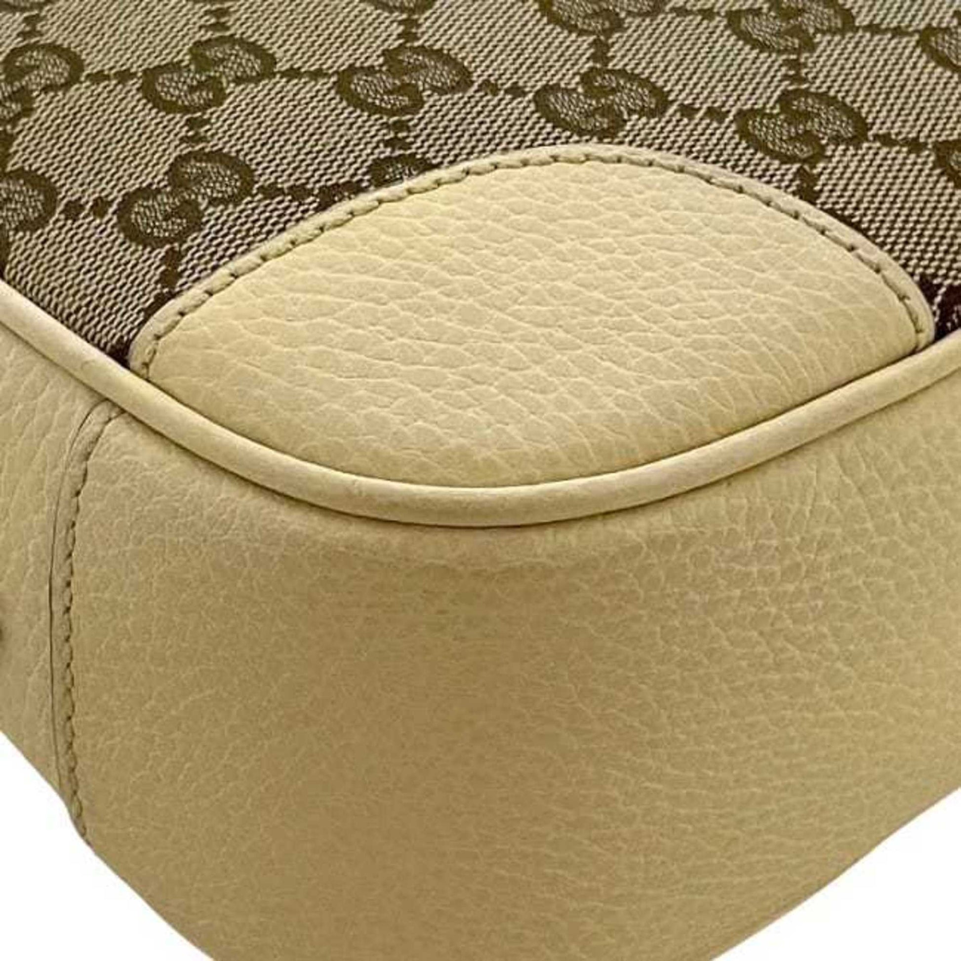 Gucci Beige White Canvas Leather Shoulder Bag