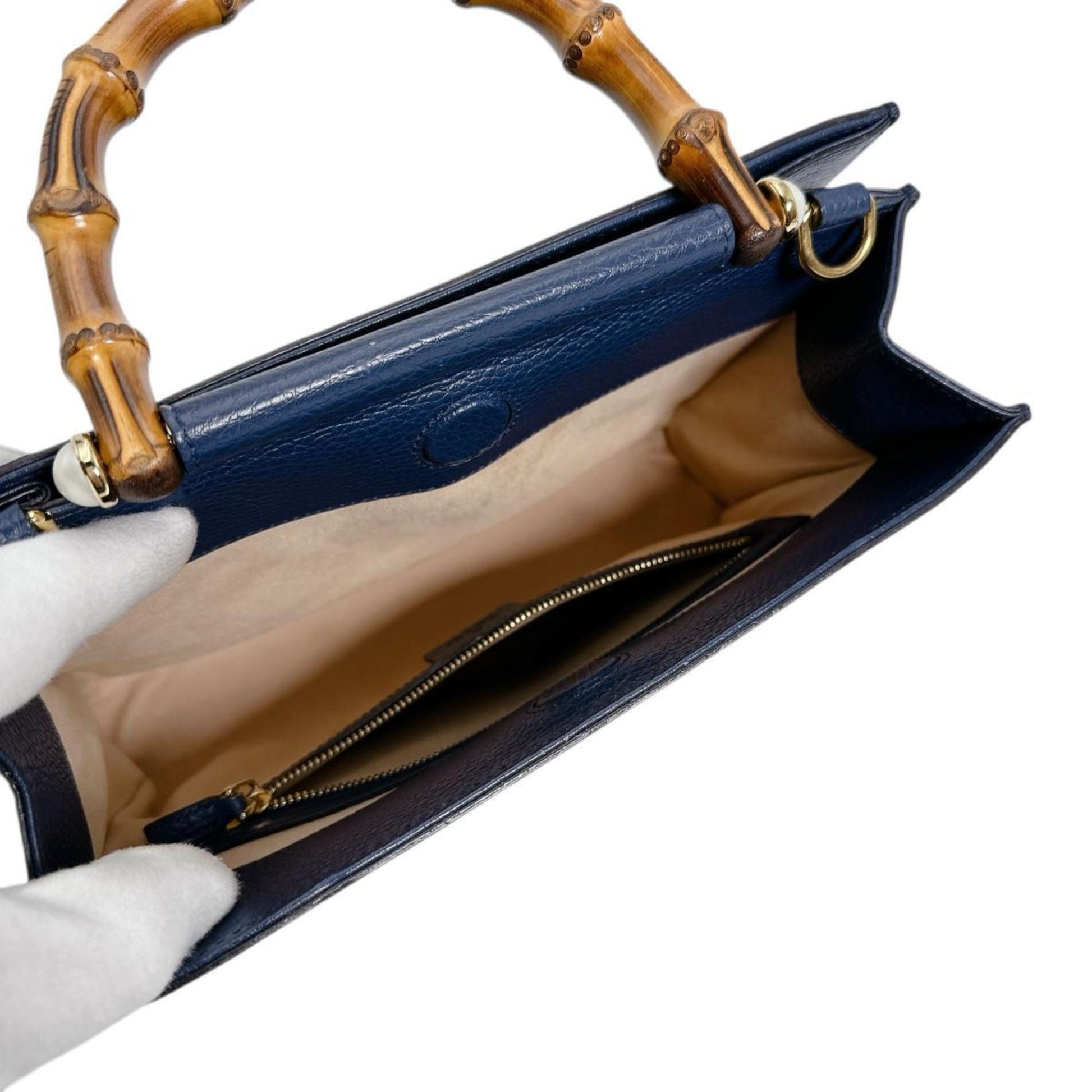 Gucci Blue Bamboo Leather Handbag