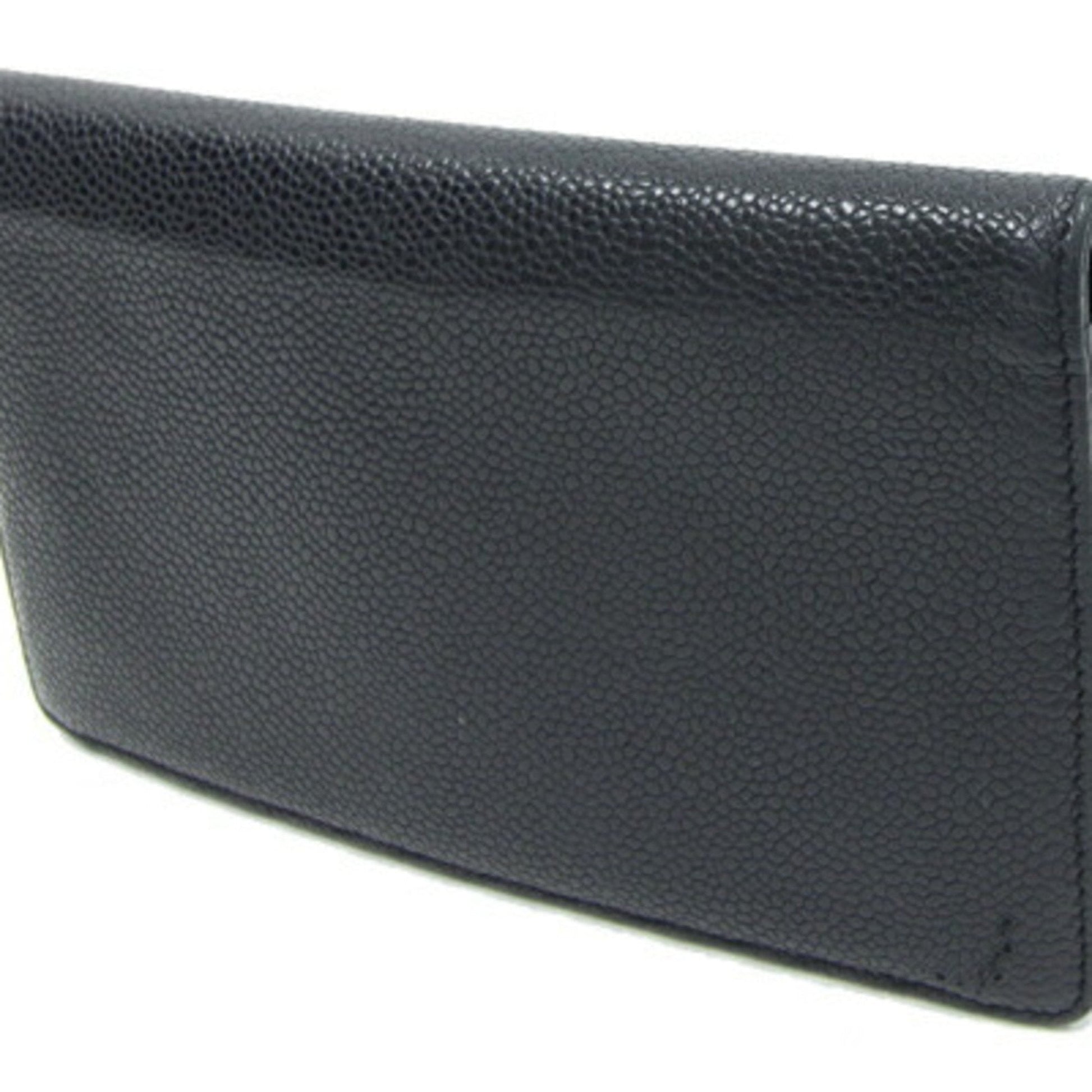 Chanel Bi-fold Long Wallet 8651 Black Caviar Skin Coco Mark Women's CHANEL