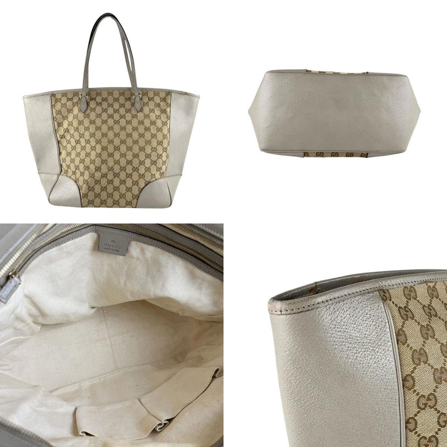 Gucci Brown Gray Gg Canvas Leather Handbag
