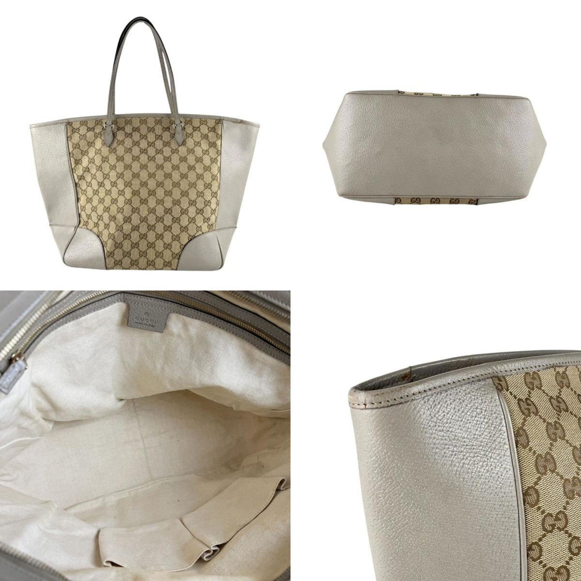 Gucci Brown Gray Gg Canvas Leather Handbag
