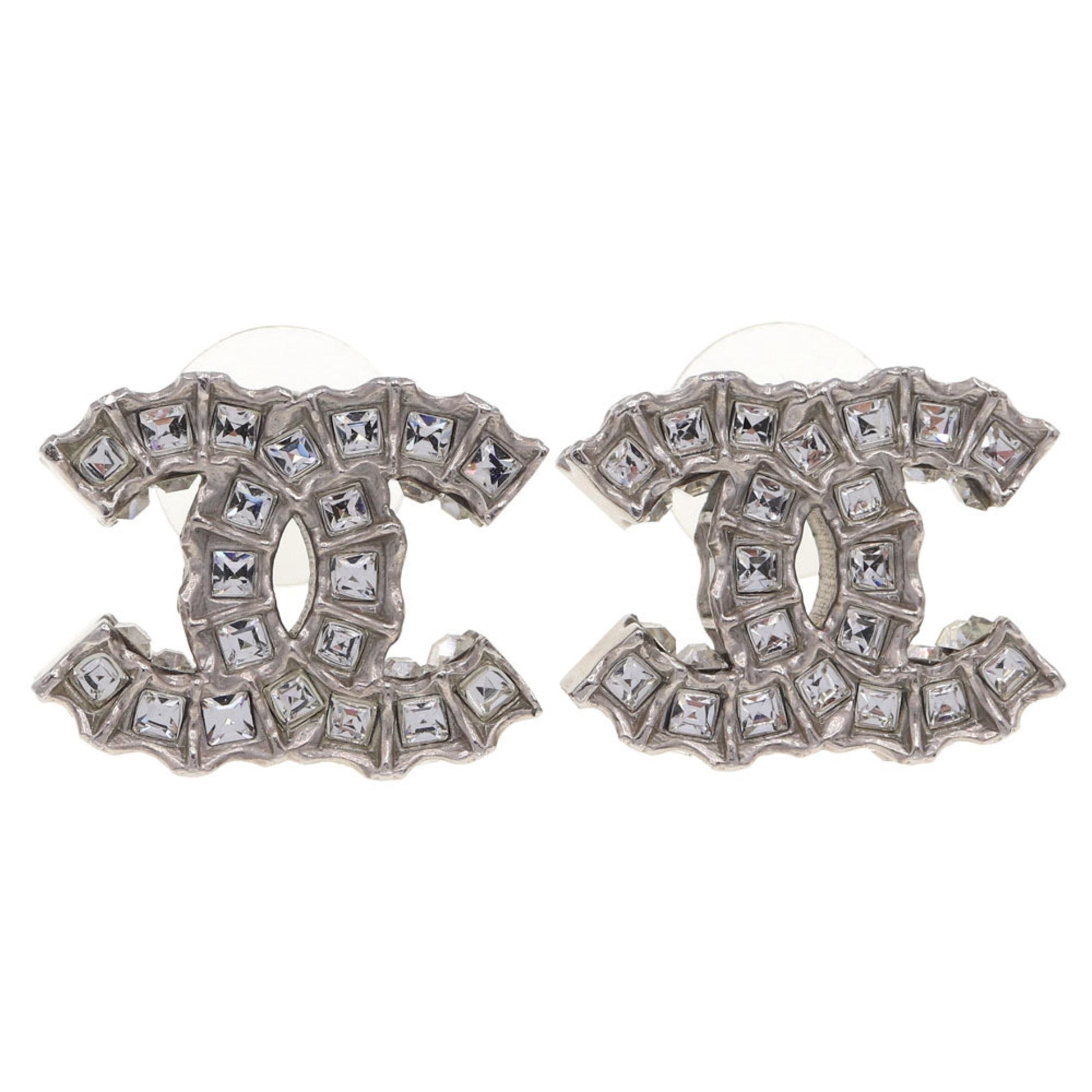 Chanel Earrings Coco Mark Silver B11C 2011 Model Ladies Rhinestone CHANEL