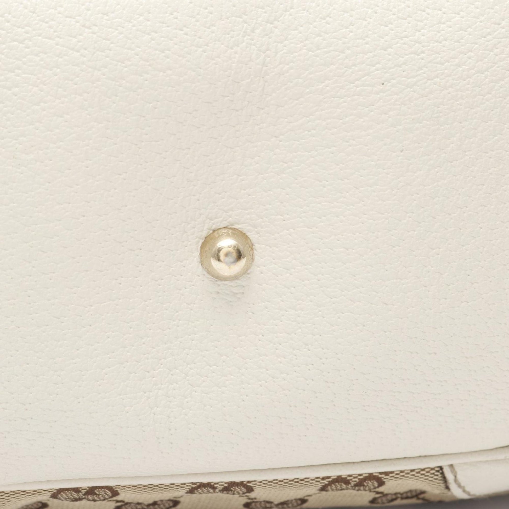 Gucci Beige White Canvas Leather Tote Bag