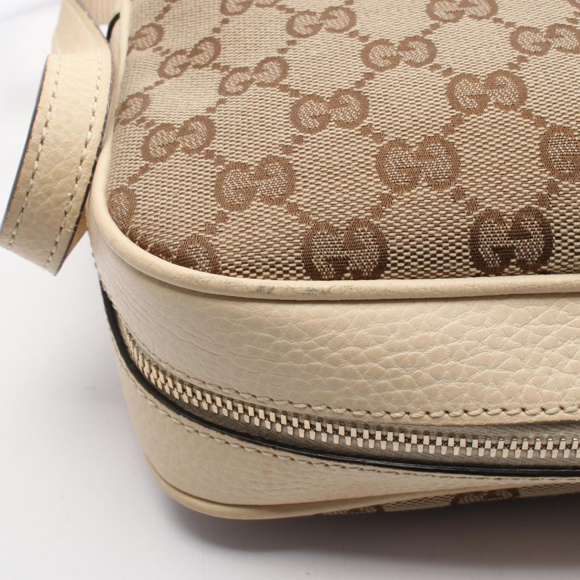 Gucci Beige Ivory Gg Canvas Leather Shoulder Bag