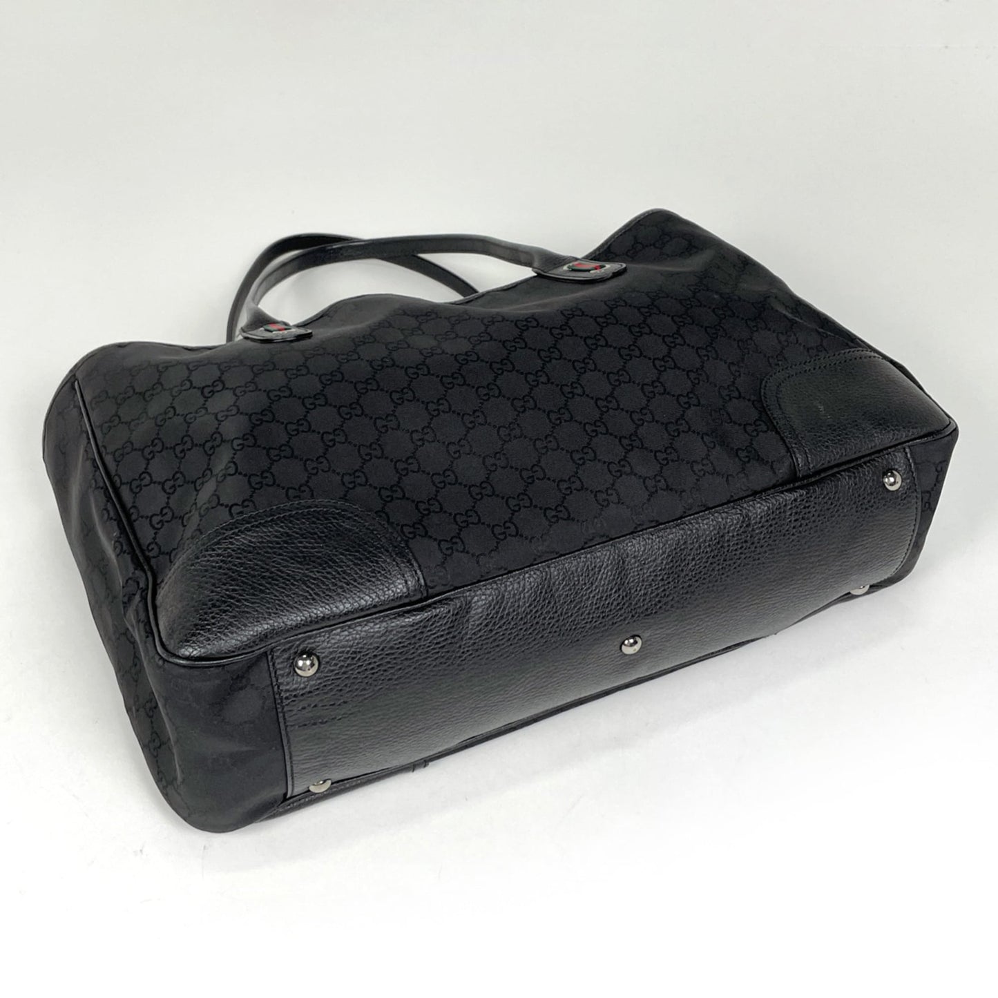Gucci Sherry Line Black Nylon Leather Shoulder Bag Tote Bag