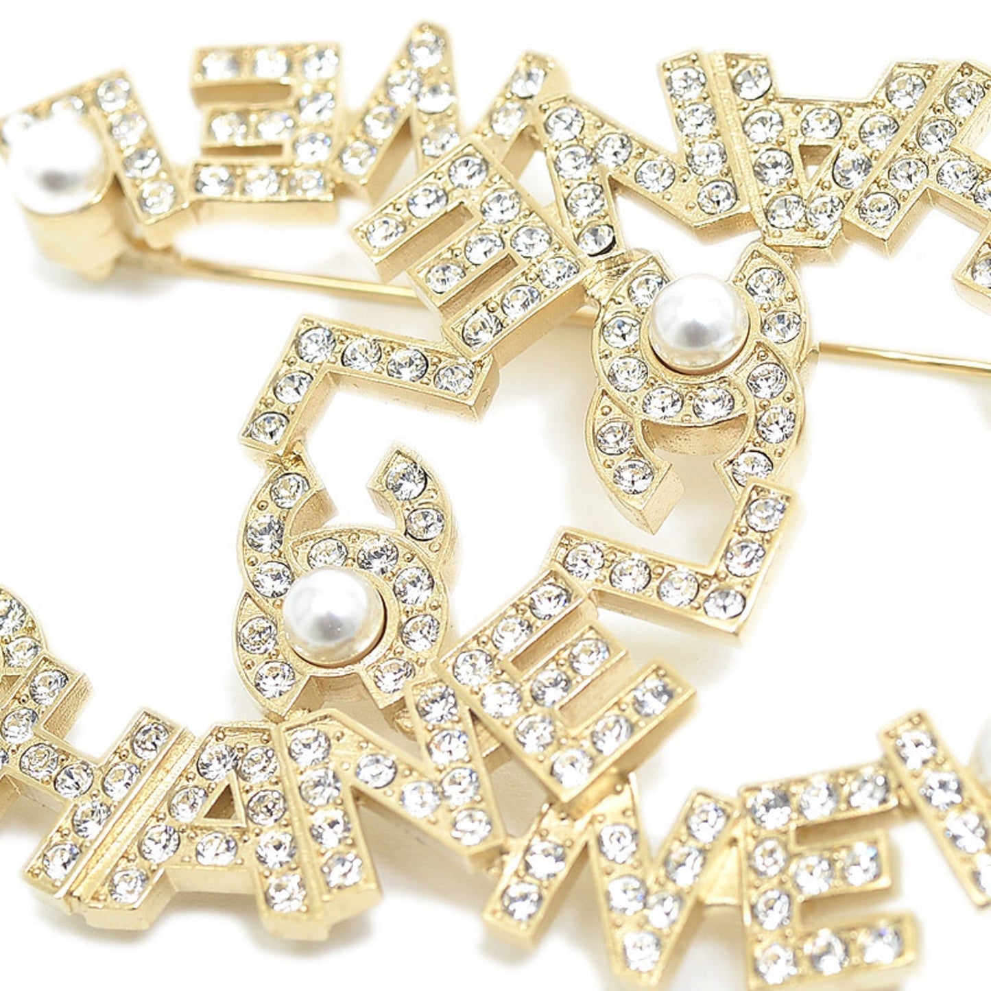Chanel Brooch Coco Mark Rhinestone Pearl A20B