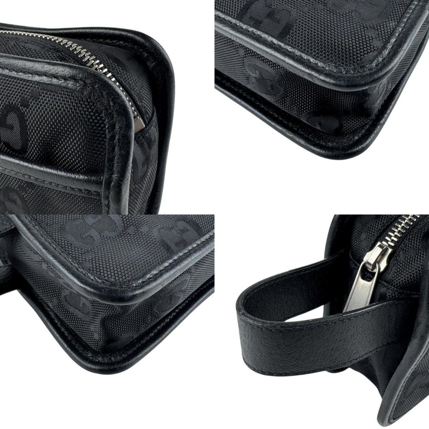 Gucci Black Nylon Canvas Leather Clutch Bag