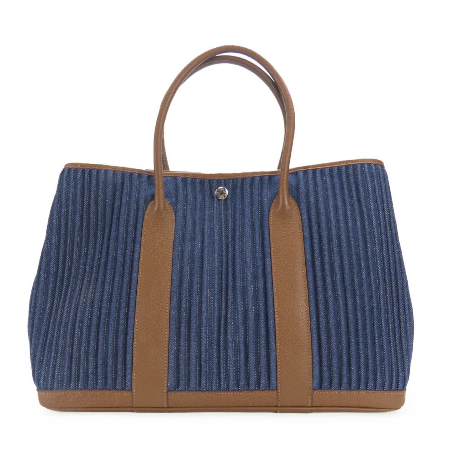 Hermes Indigo Tote Bag Leather Denim Brown