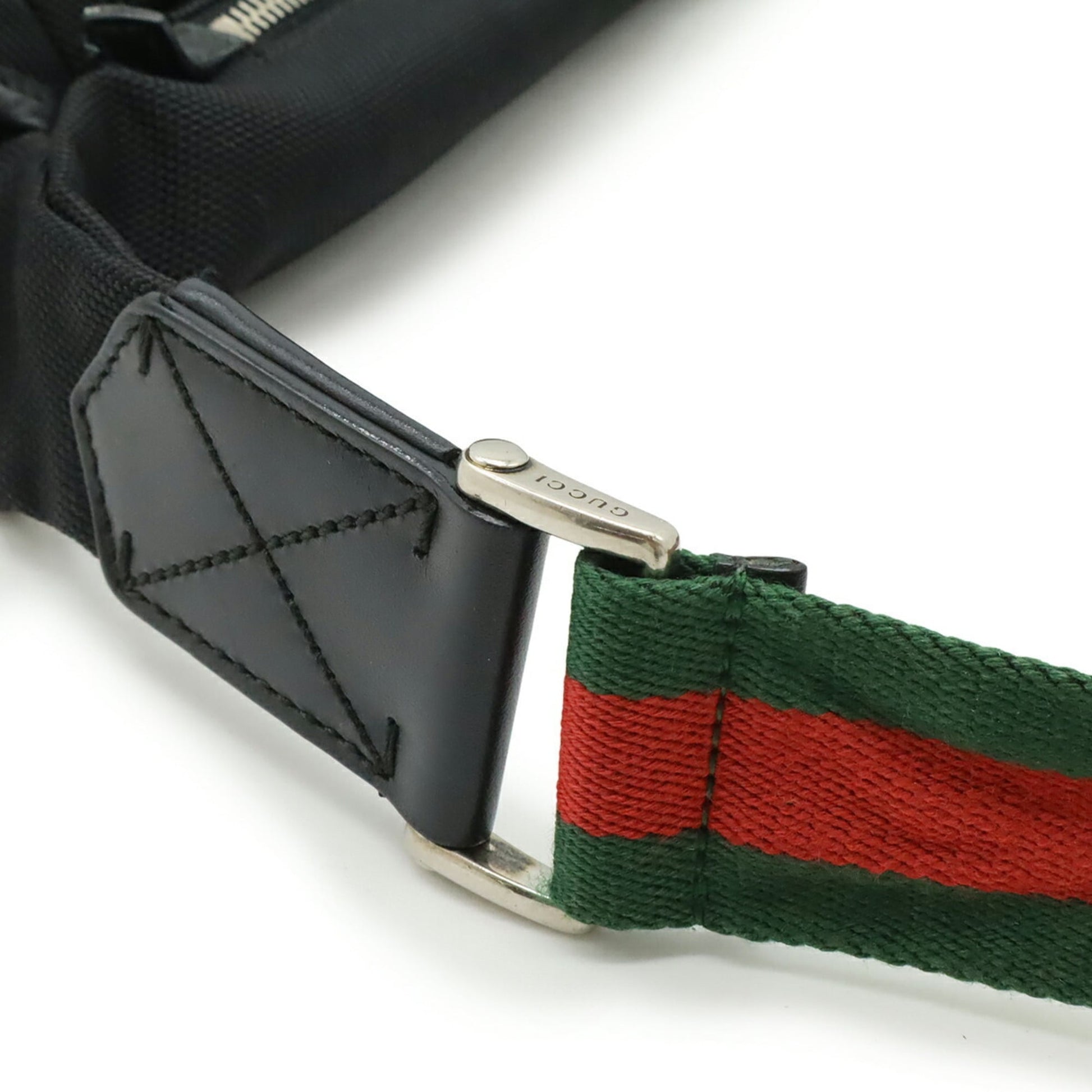 Gucci Black Green Red Color Nylon Canvas Leather Shoulder Bag Sling Bag