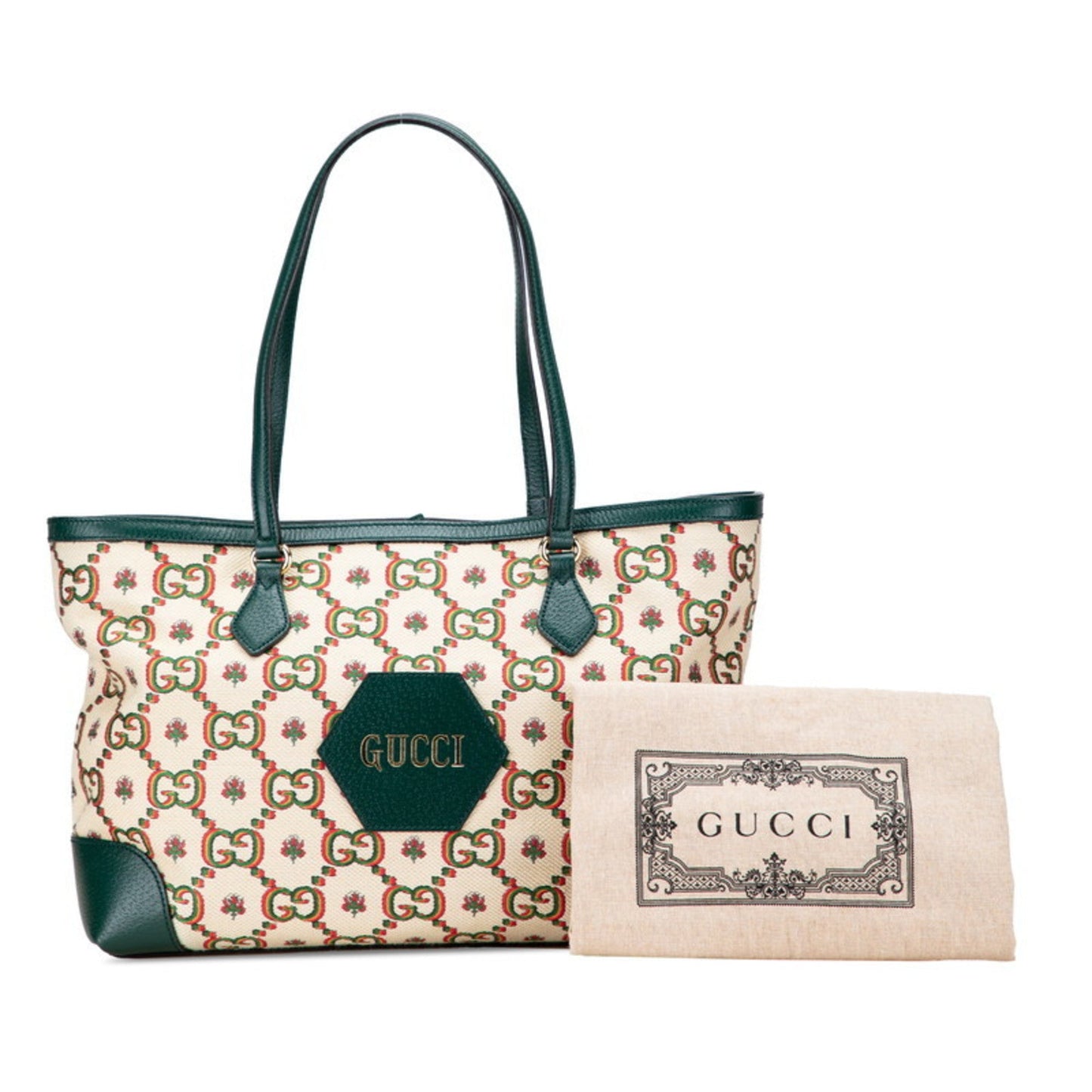 Gucci Ophidia Beige Green Multi-Color Canvas Leather Tote Bag