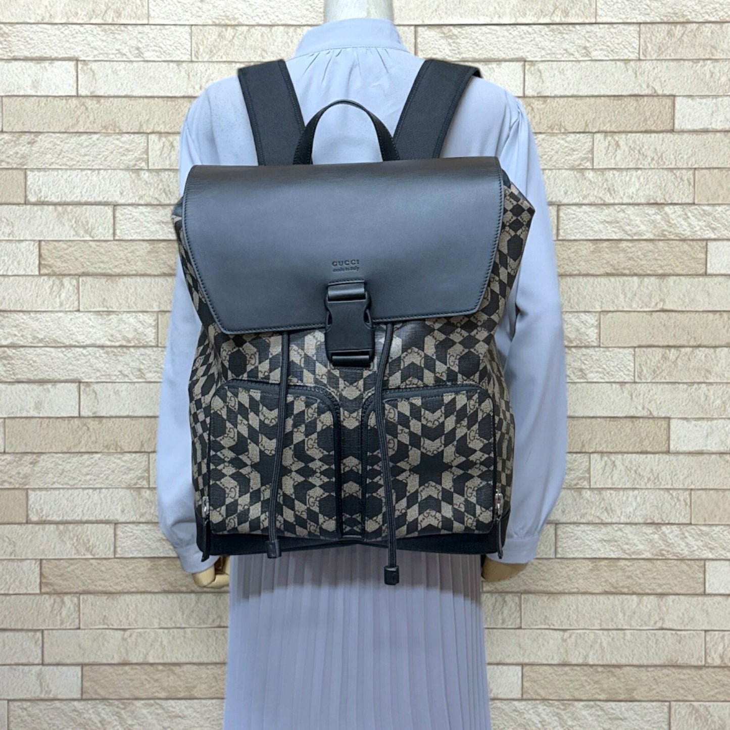 Gucci Black Brown Gg Supreme Canvas Backpack