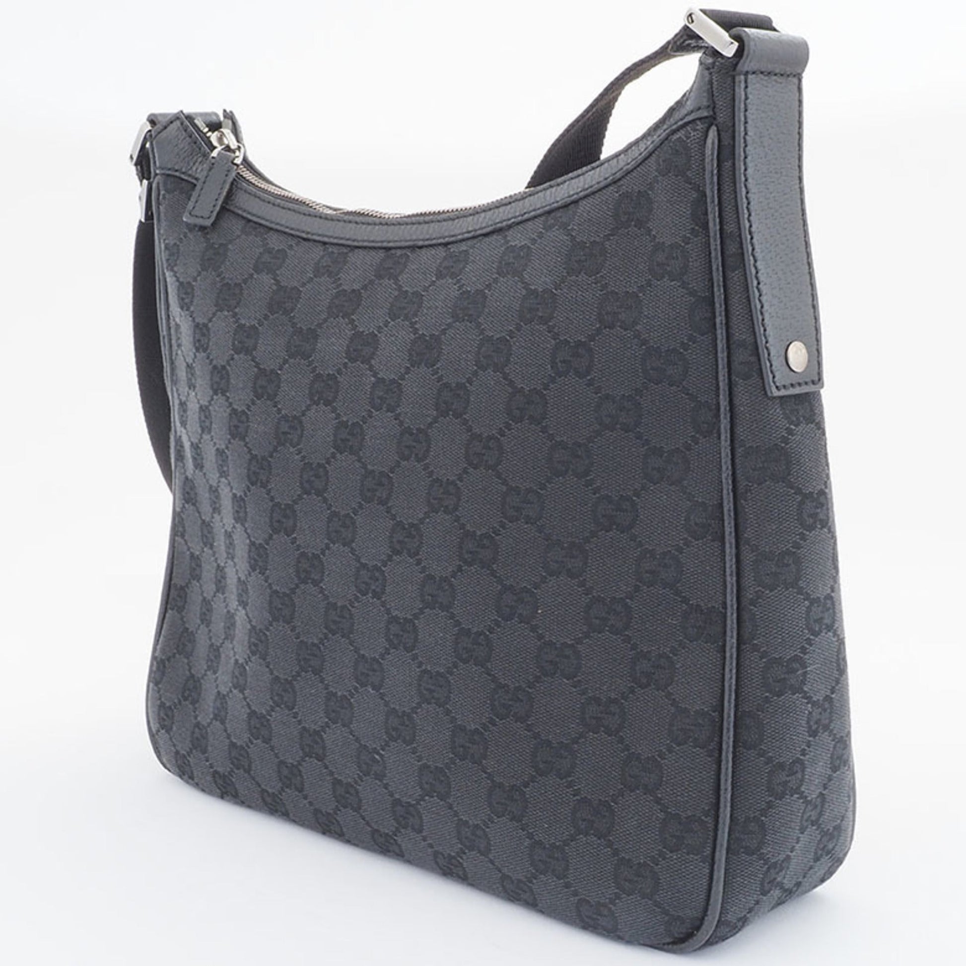 Gucci Gg Canvas Black Canvas Leather Shoulder Bag