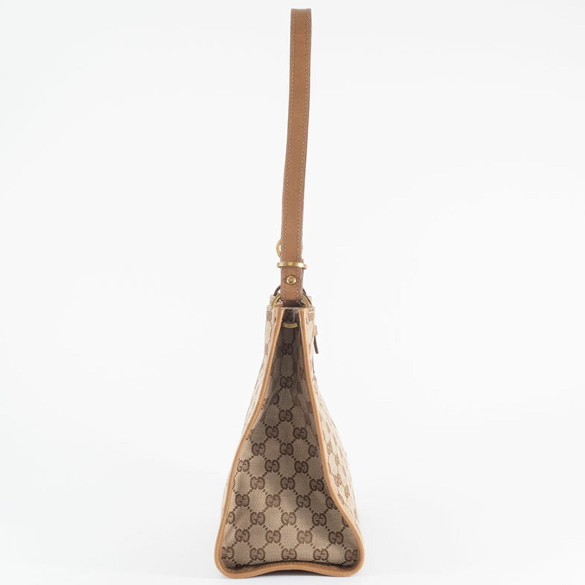 Gucci Gg Canvas Beige Brown Gg Canvas Leather Shoulder Bag