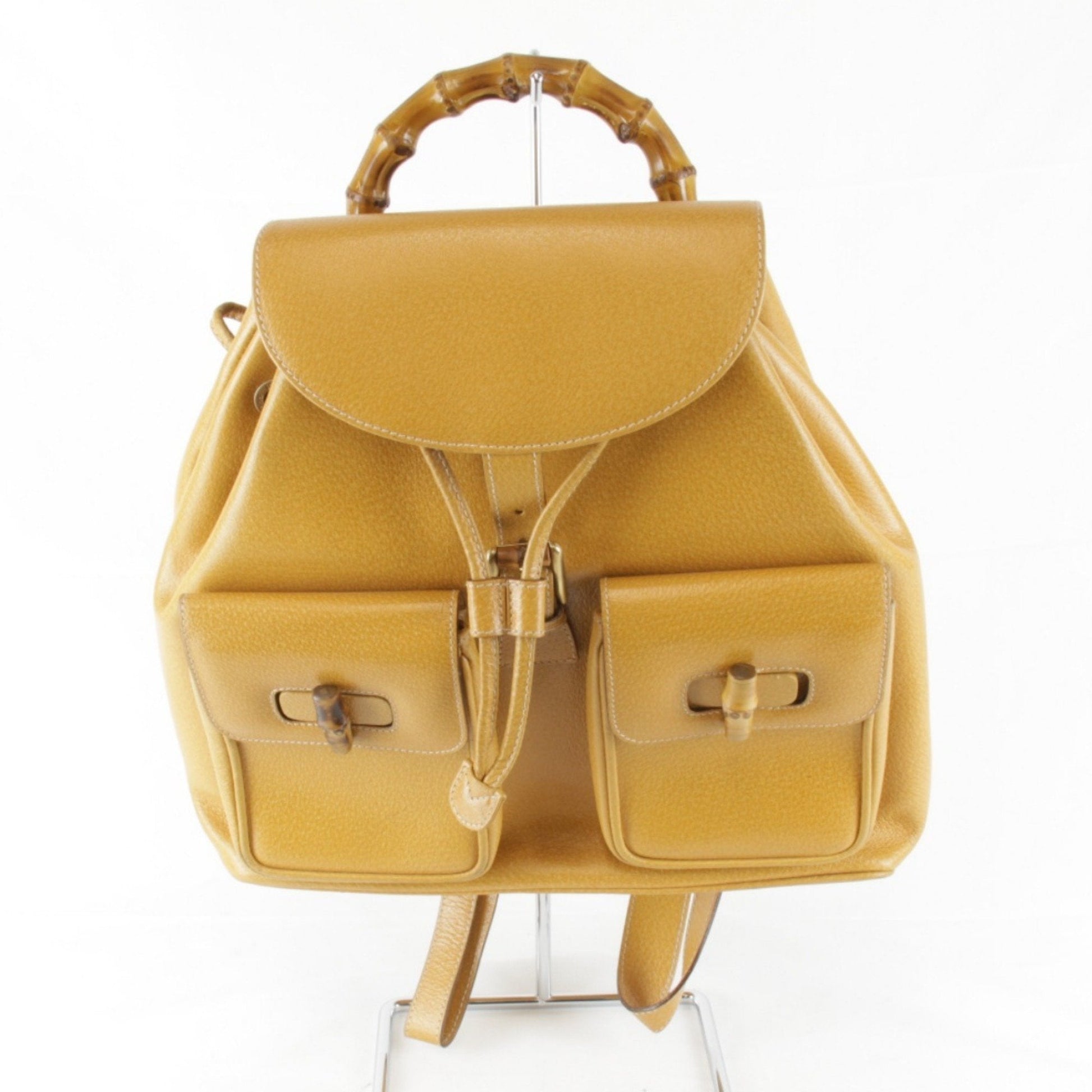 Gucci Black Leather Bamboo Backpack