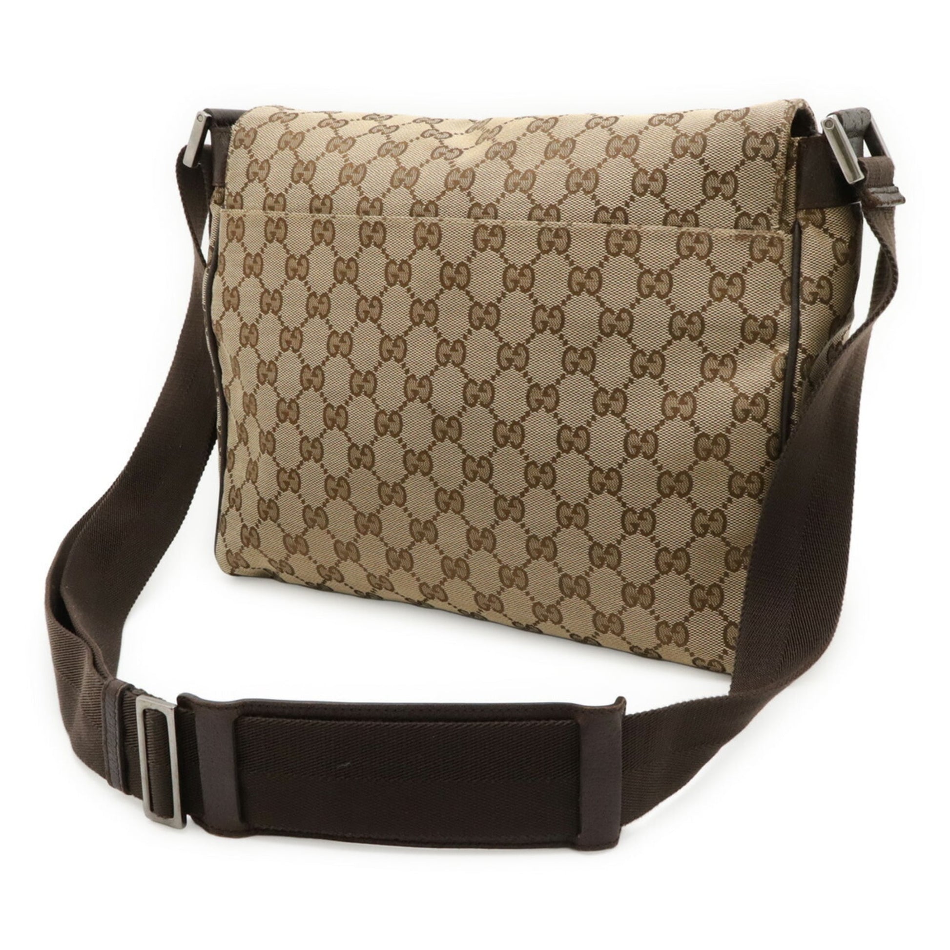 Gucci Gg Canvas Beige Dark Brown Khaki Gg Canvas Leather Shoulder Bag