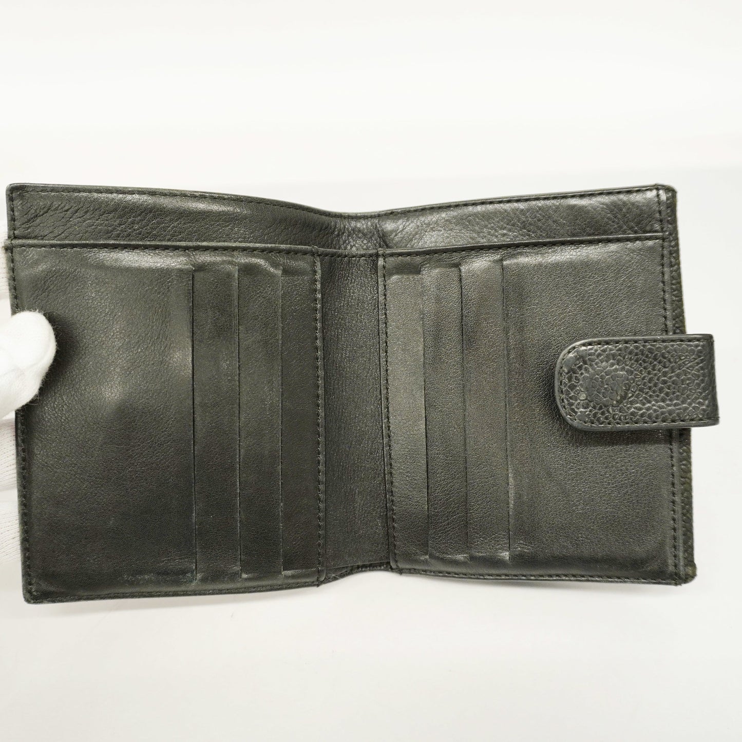 ChanelAuth  Gold Hardware Women's Caviar Leather Long Wallet [bi-fold] Black