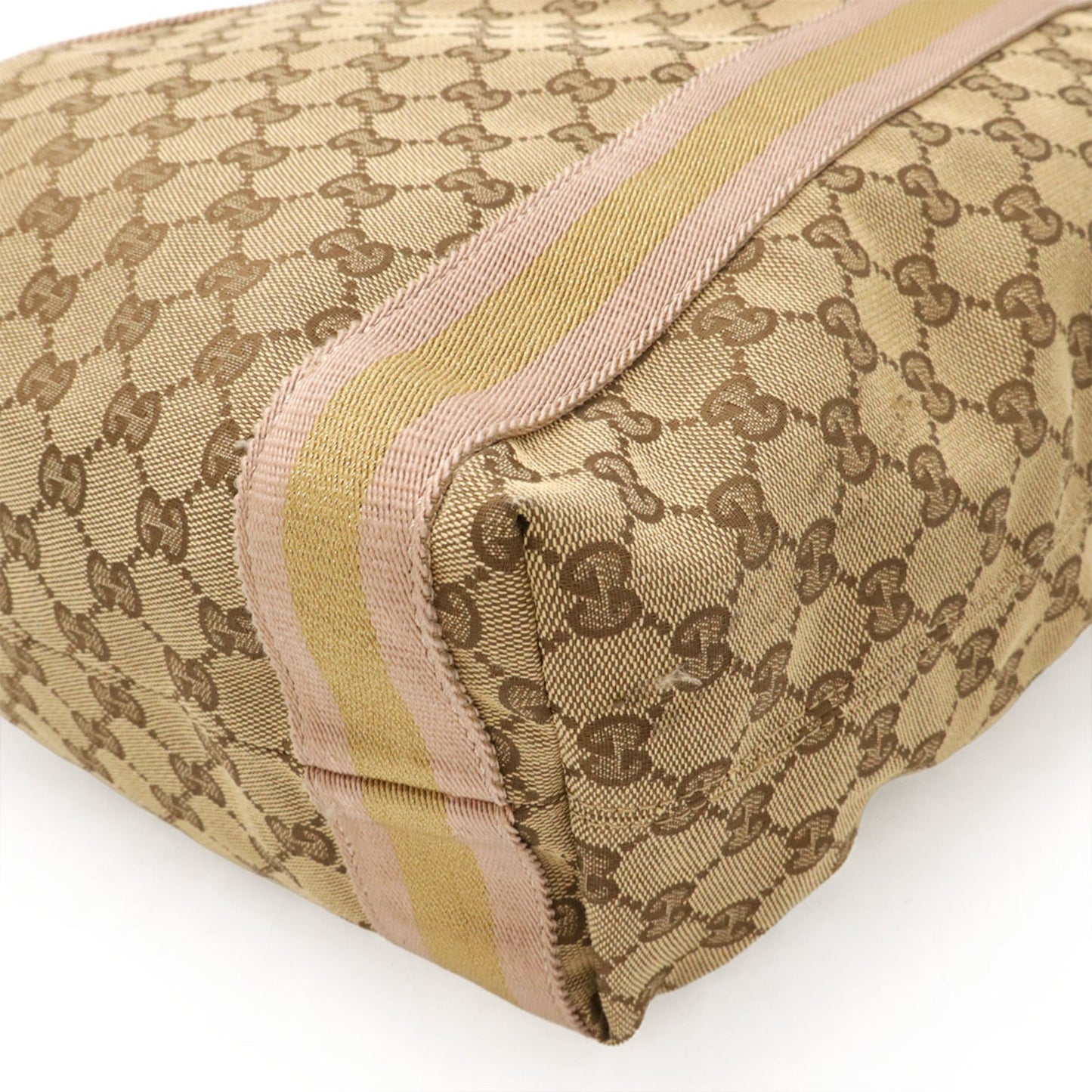 Gucci Beige Gold Khaki Pink Gg Canvas Leather Shoulder Bag Tote Bag
