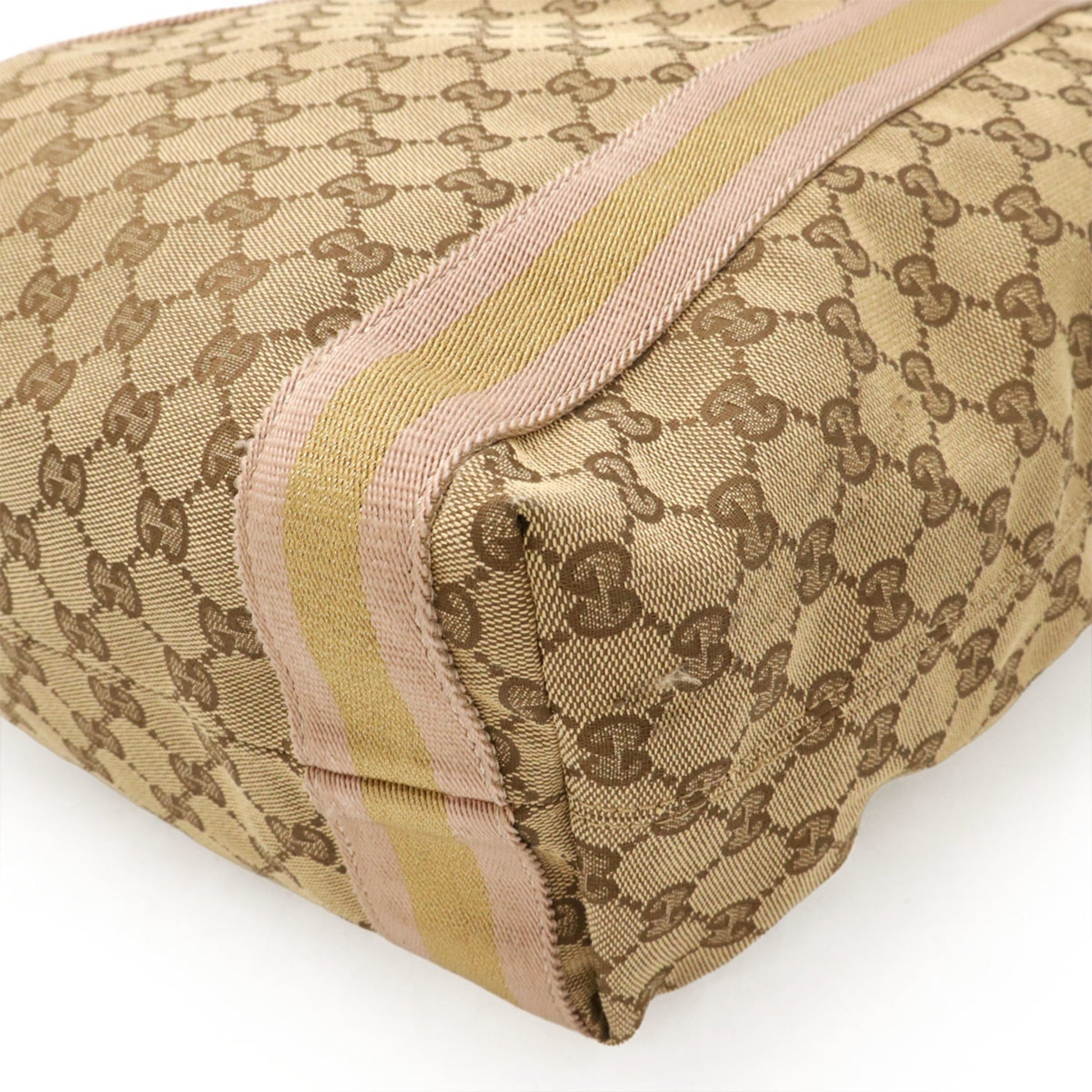 Gucci Beige Gold Khaki Pink Gg Canvas Leather Shoulder Bag Tote Bag