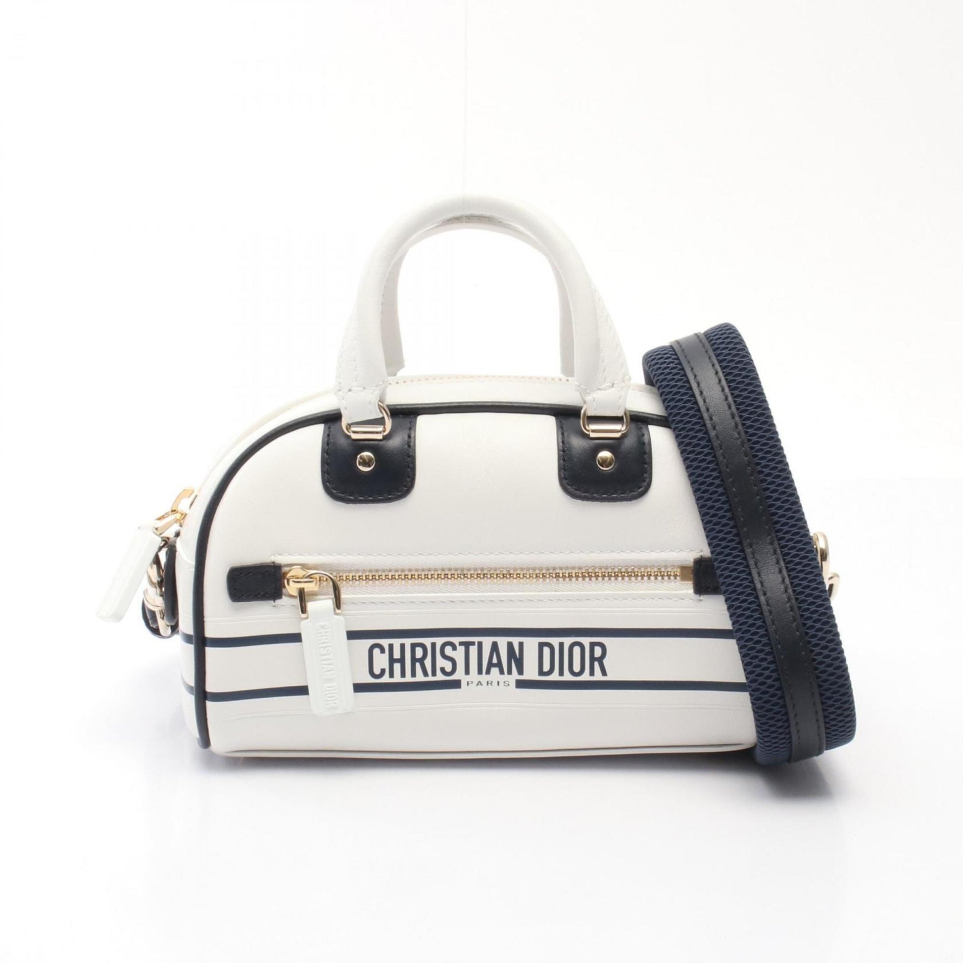 Dior Handbag Christian Leather White Navy