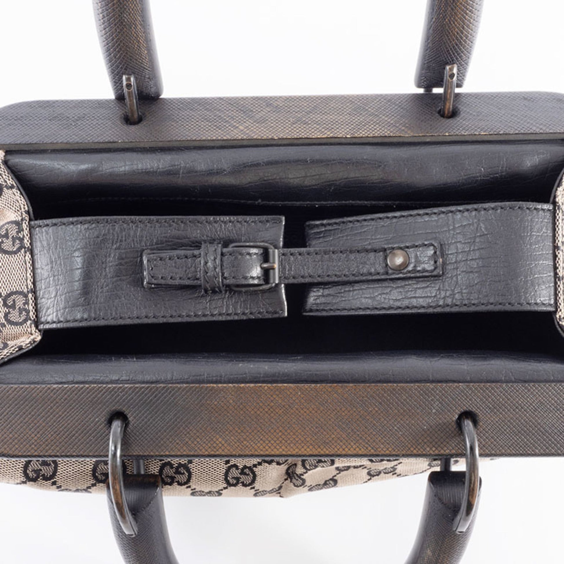Gucci Gg Canvas Beige Black Gg Canvas Leather Handbag
