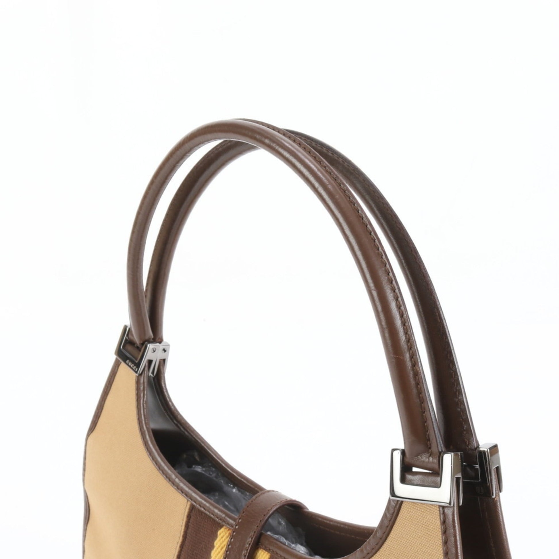 Gucci Brown Leather Canvas Shoulder Bag