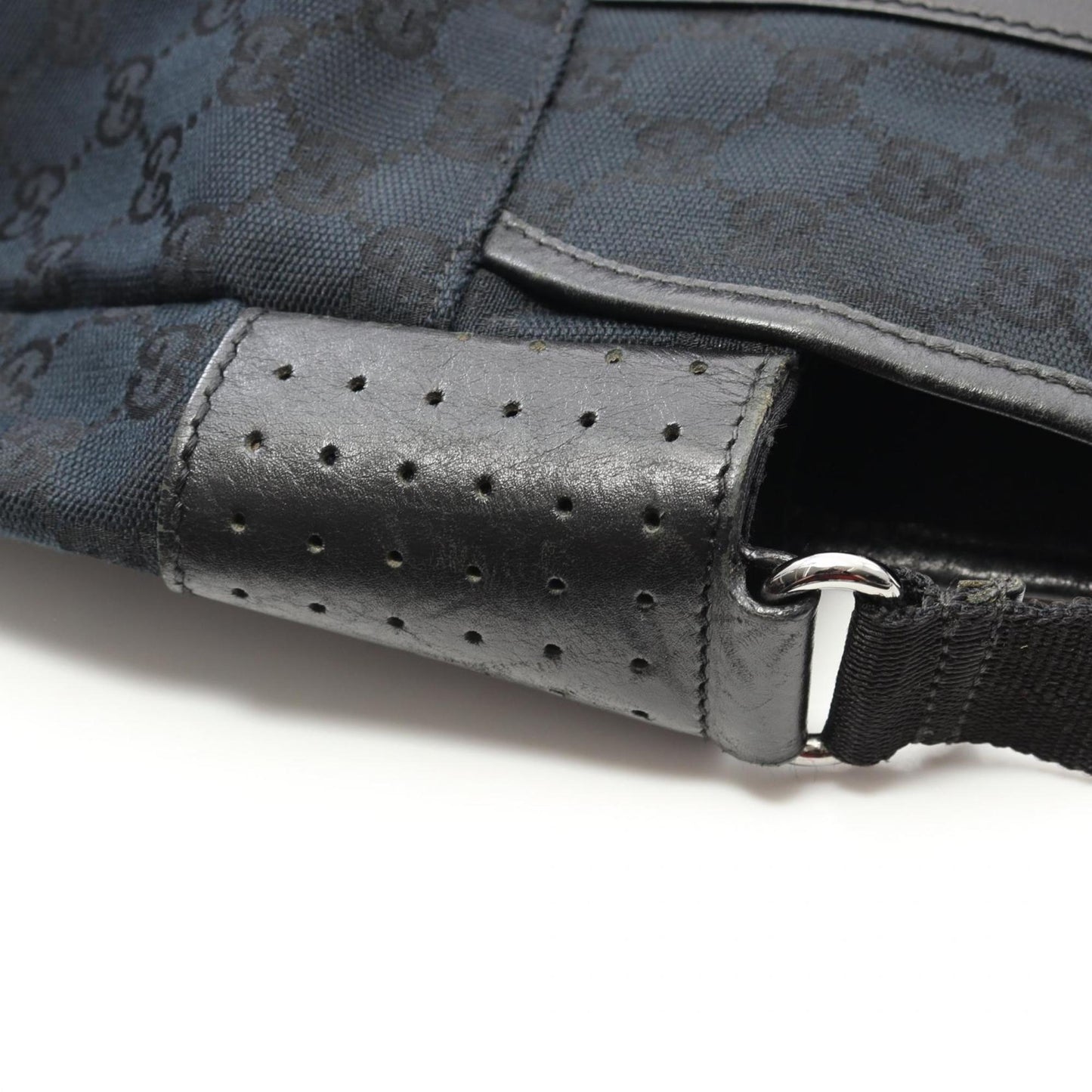 Gucci Black Navy Canvas Leather Shoulder Bag