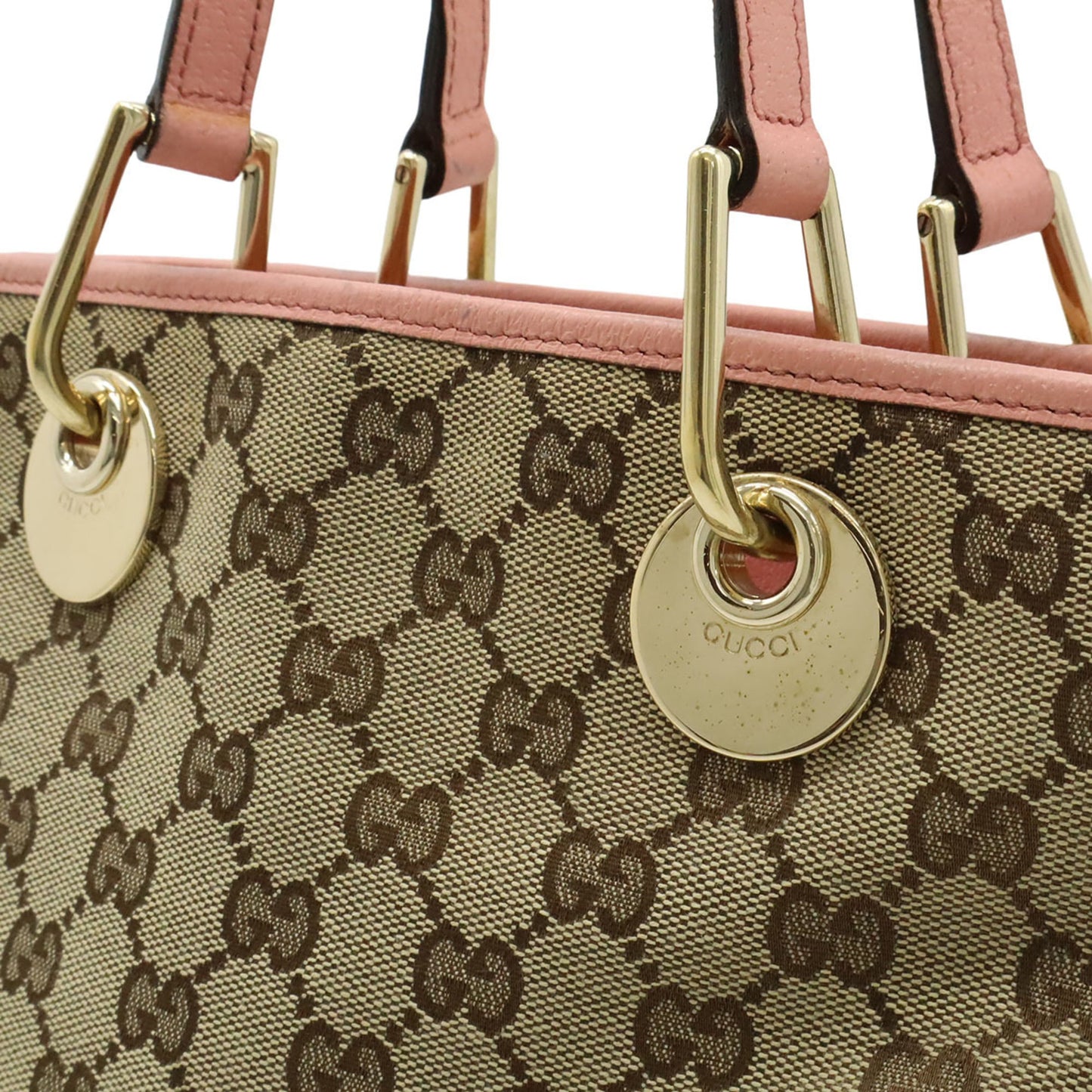 Gucci Beige Khaki Pink Canvas Leather Shoulder Bag Tote Bag