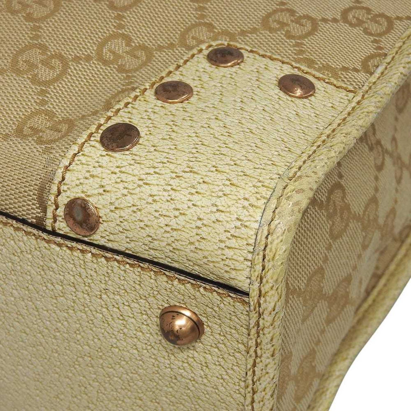 Gucci Beige Ivory Canvas Leather Handbag Tote Bag