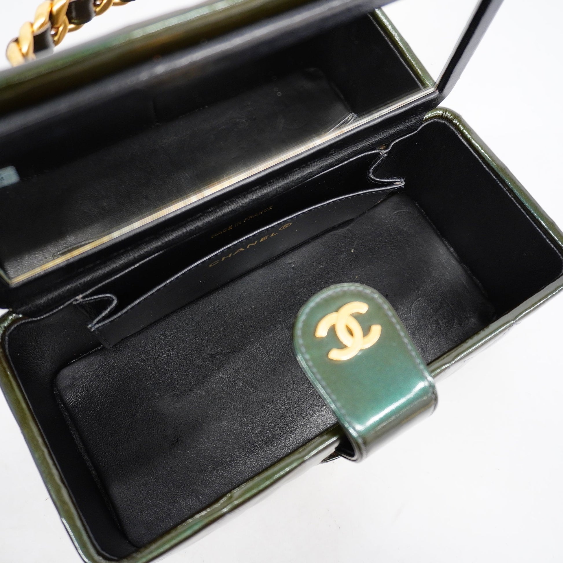 Chanel Matelasse Vanity Bag Women's Leather Vanity Bag Dark Green