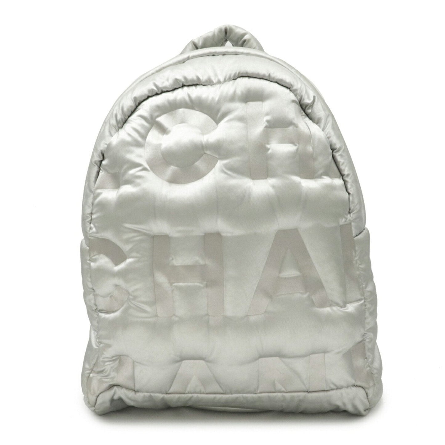 Chanel Dudone Backpack Rucksack Daypack Embossed Nylon Silver Black A91933