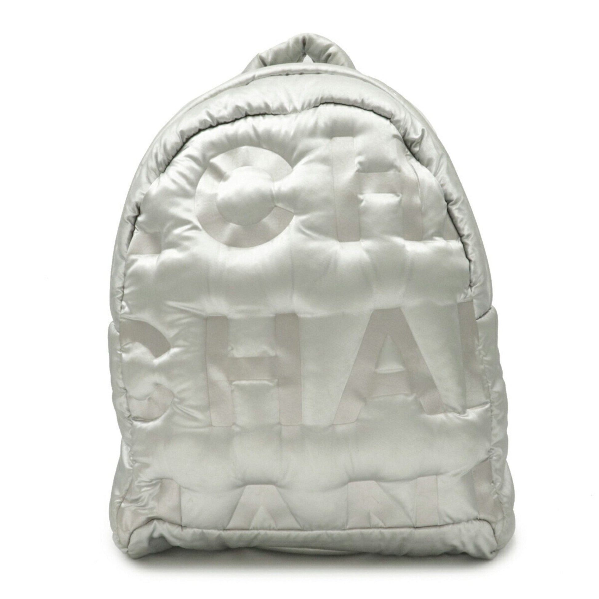 Chanel Dudone Backpack Rucksack Daypack Embossed Nylon Silver Black A91933