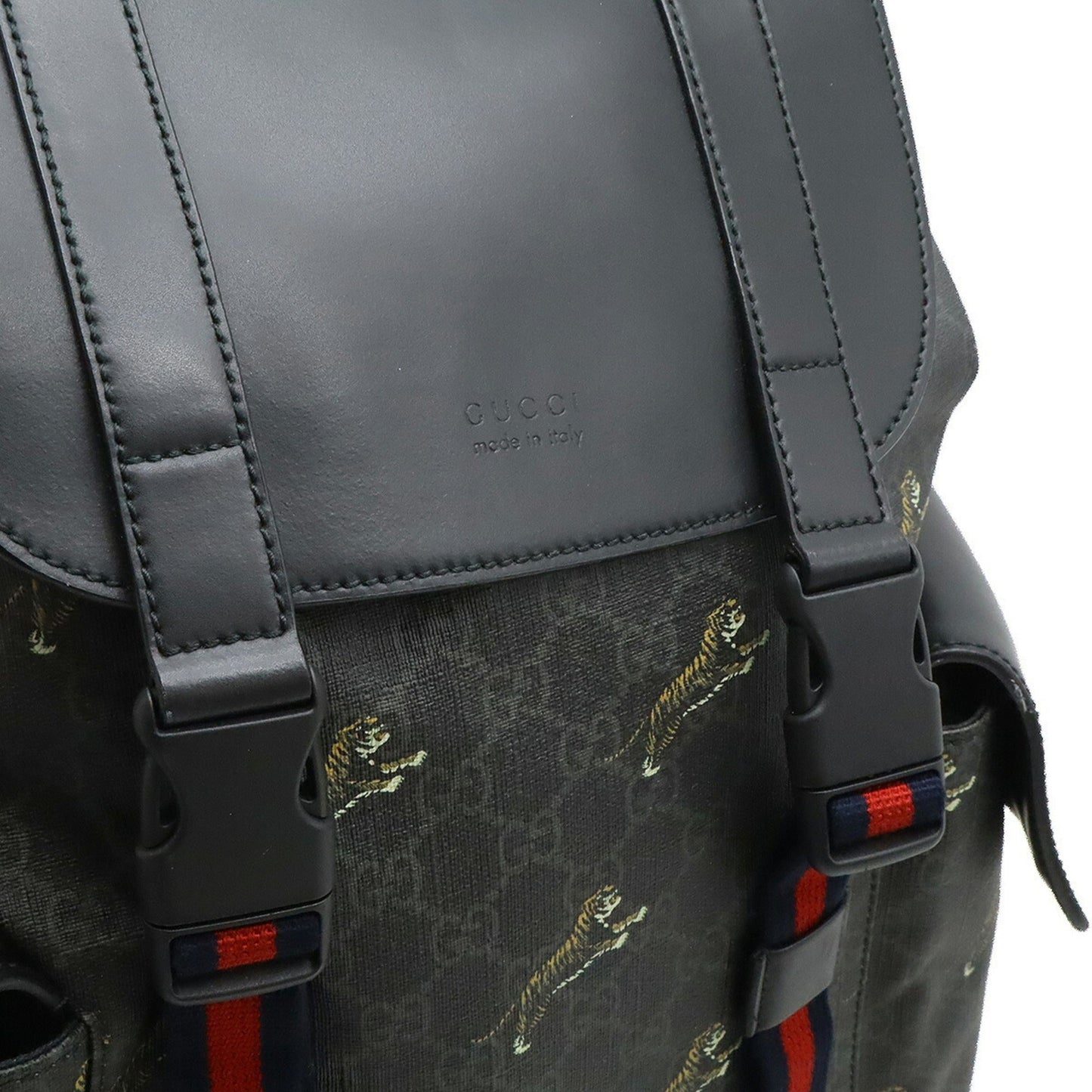 Gucci Sherry Line Black Gray Navy Red Color Pvc Leather Backpack