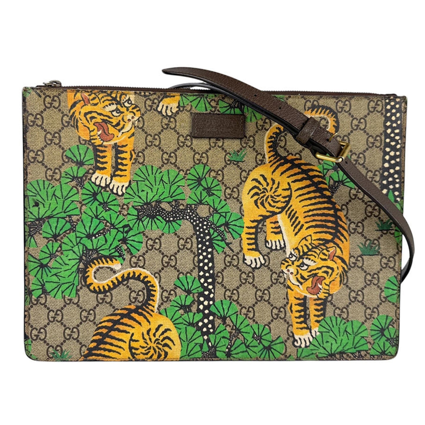 Gucci Brown Green Yellow Gg Supreme Clutch Bag Shoulder Bag