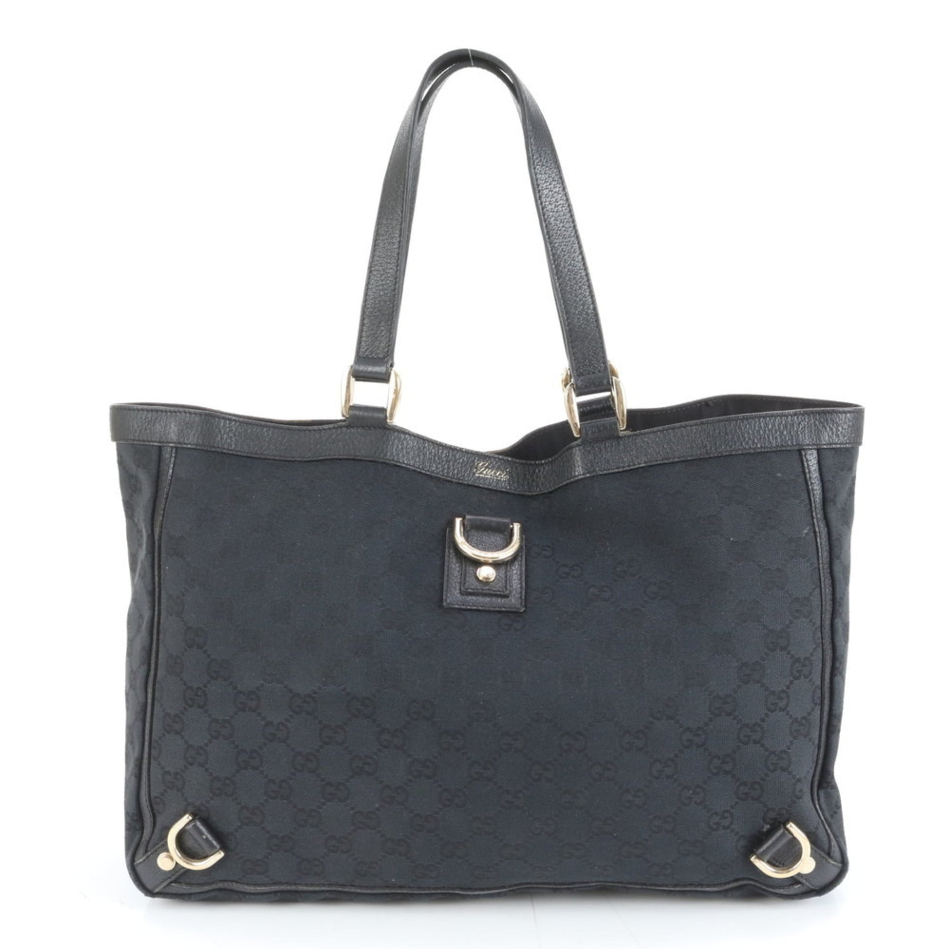Gucci Black Leather Canvas Tote Bag