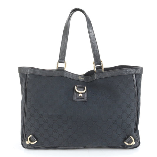 Gucci Black Leather Canvas Tote Bag